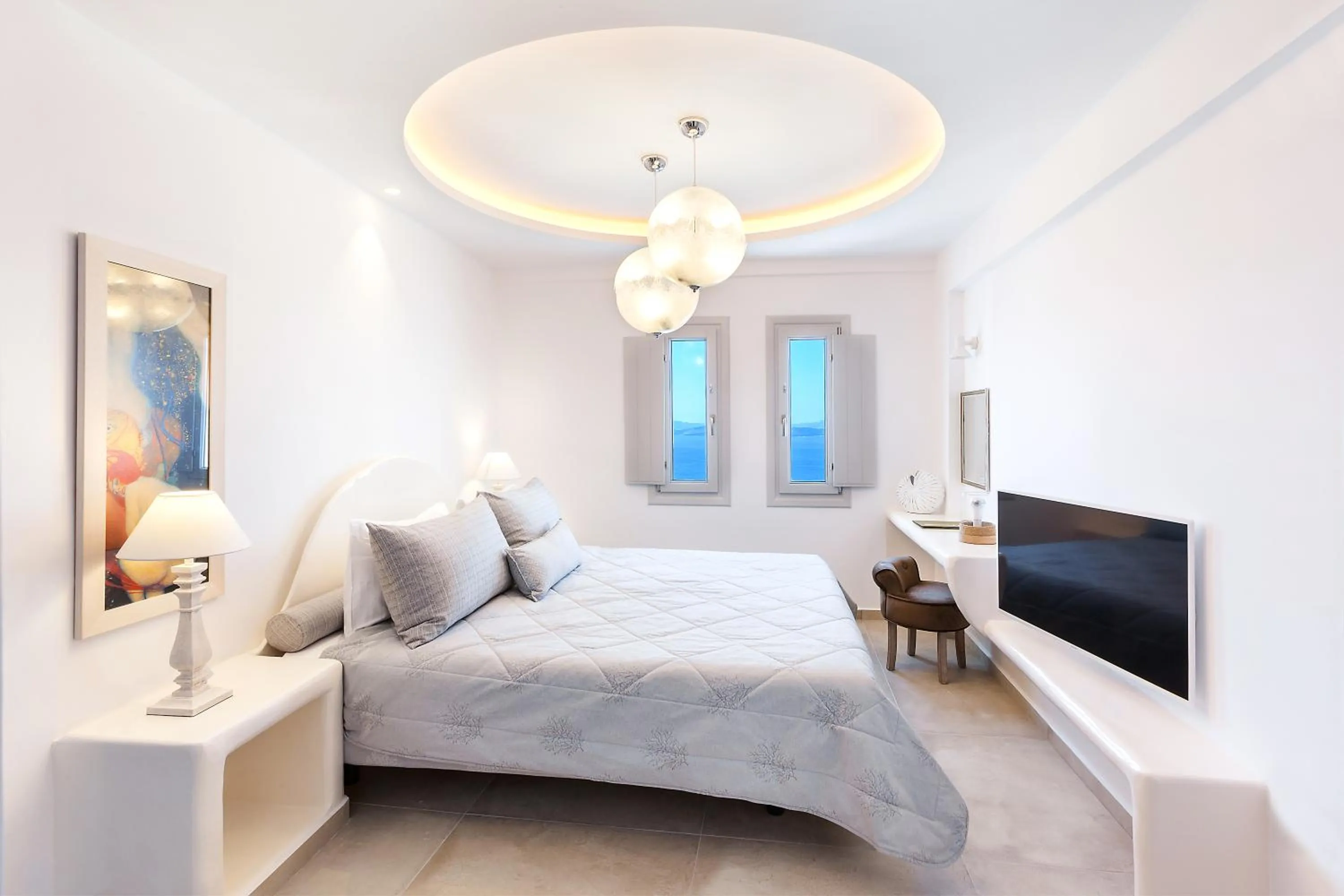 Bedroom, Bed in Santorini Secret Premium