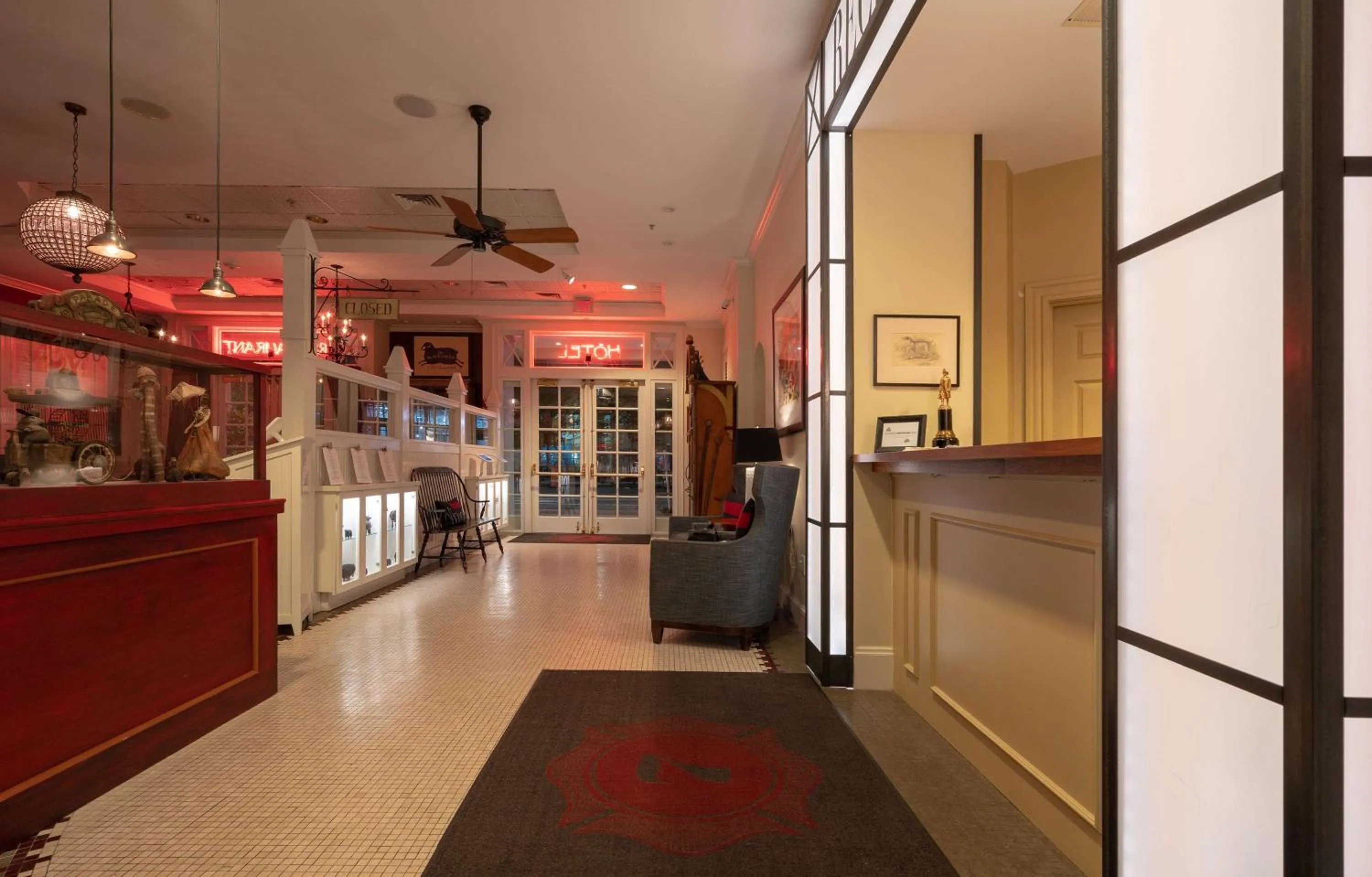 Lobby or reception in The Kendall Hotel at the Engine 7 Firehouse