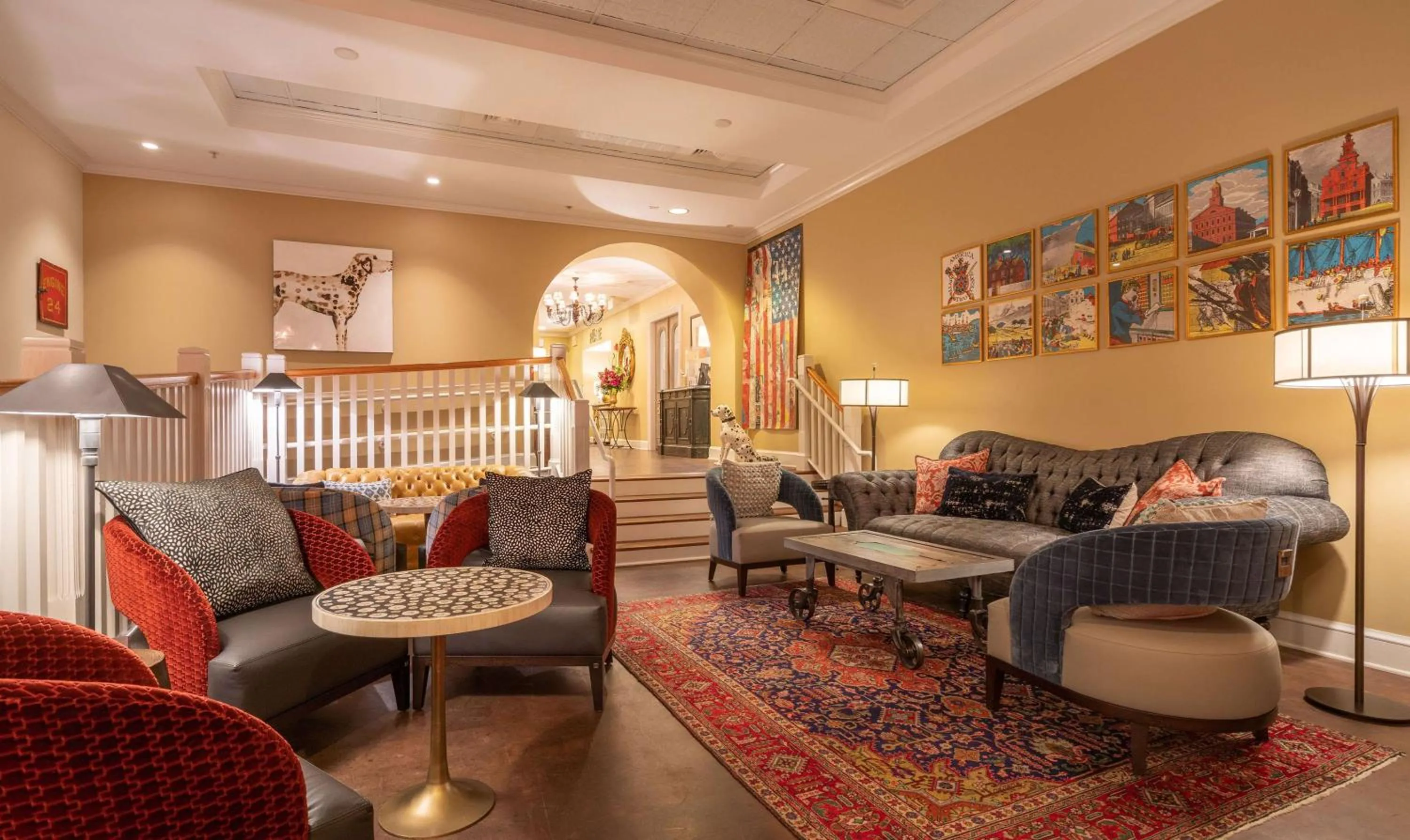 Lobby or reception in The Kendall Hotel at the Engine 7 Firehouse