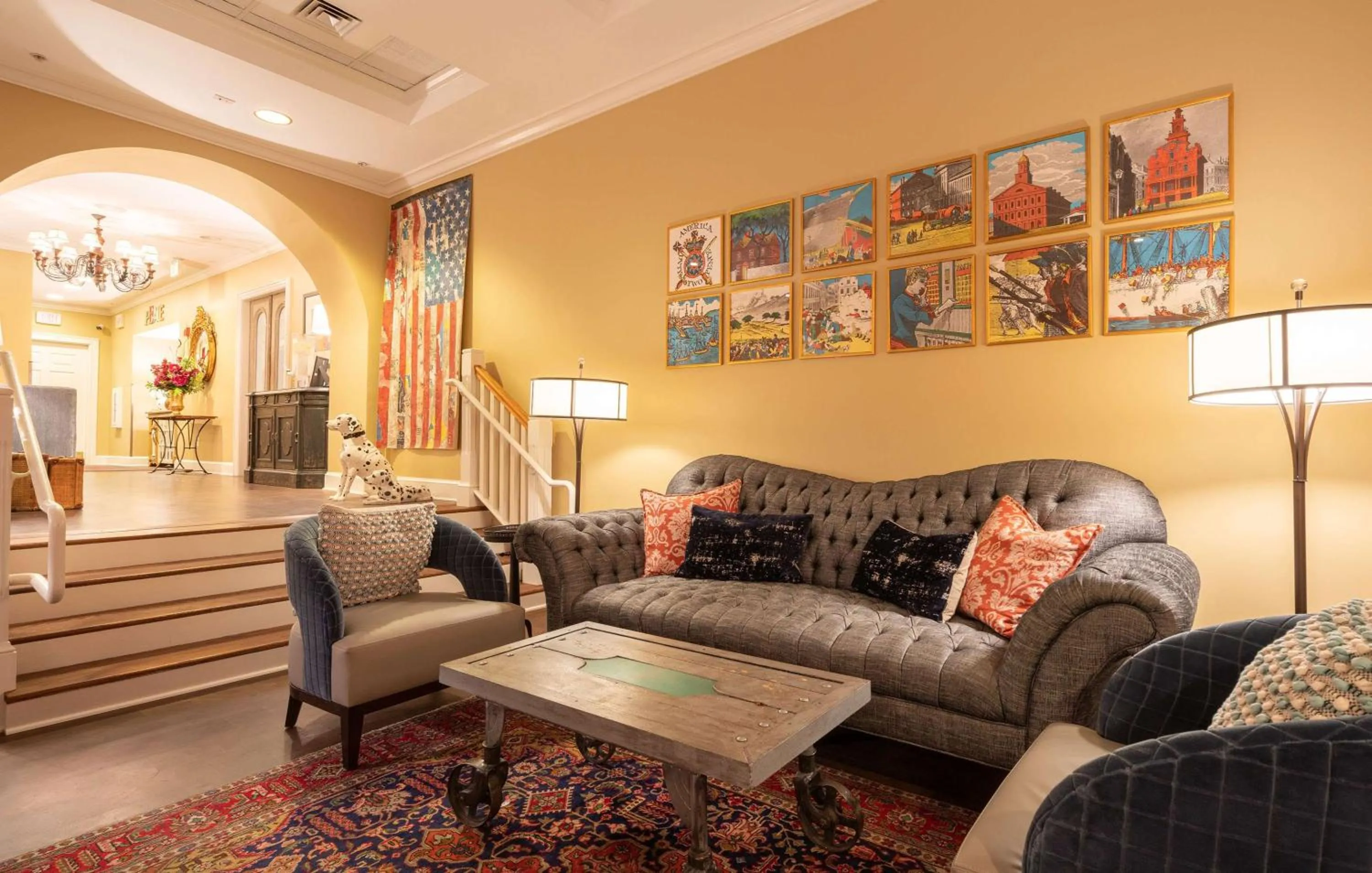 Lobby or reception in The Kendall Hotel at the Engine 7 Firehouse