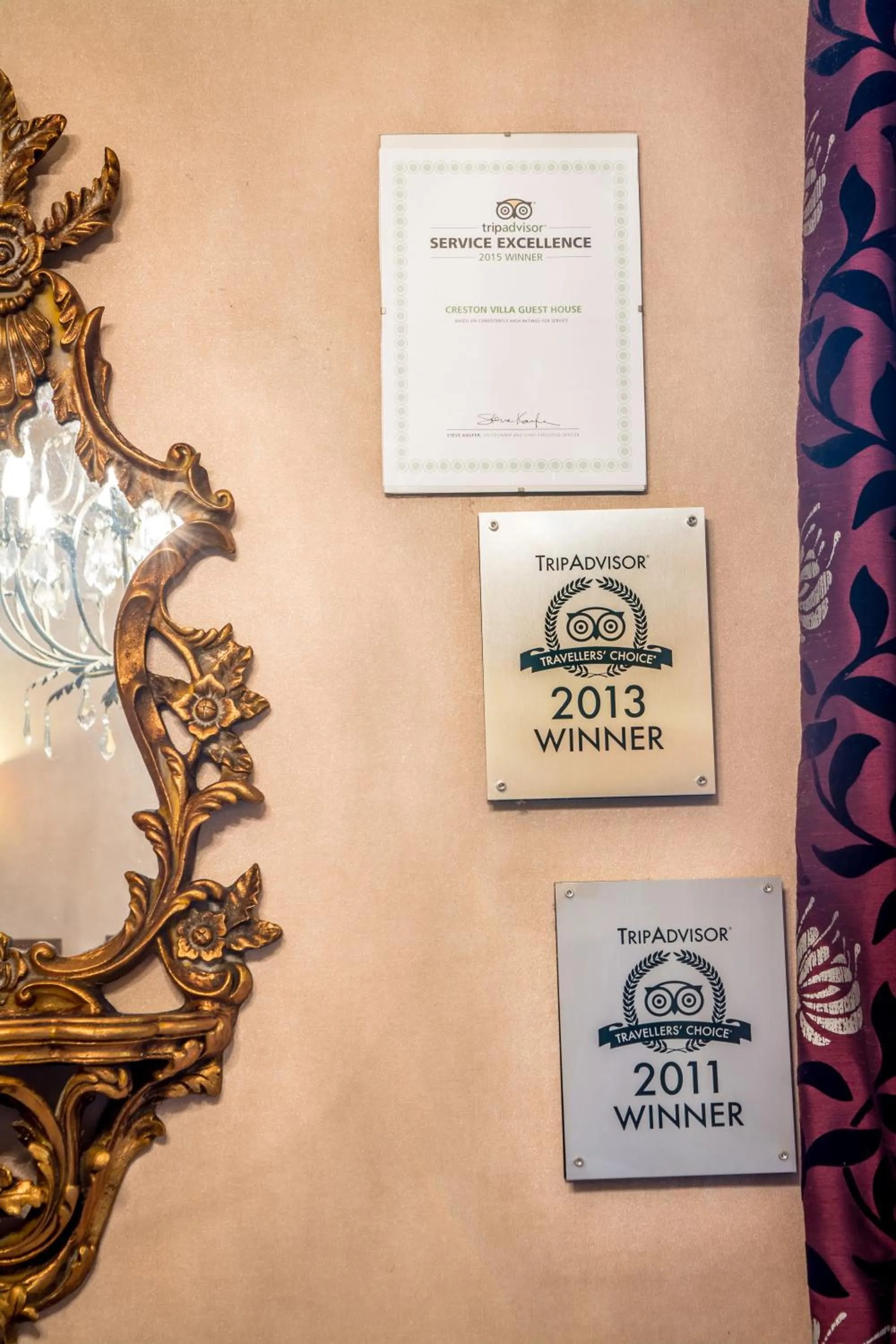 Certificate/Award in Creston Villa Guest House