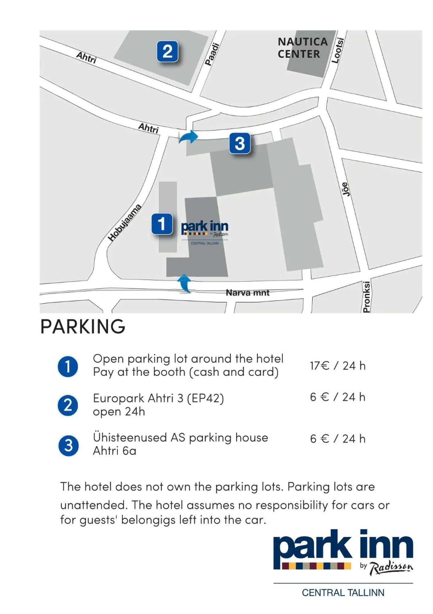 Parking in Park Inn by Radisson Central Tallinn
