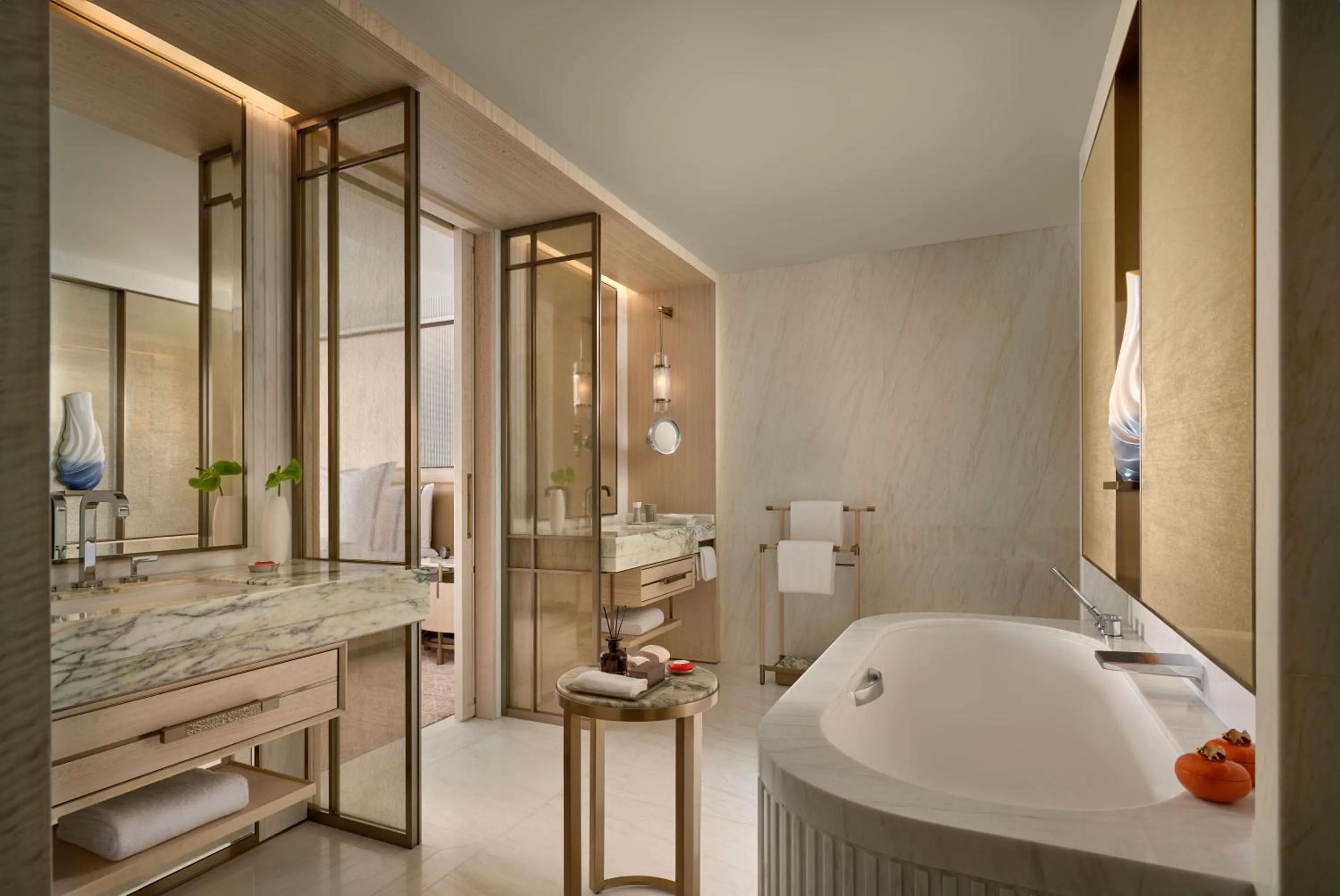 Bathroom, Bed in Marina Bay Sands