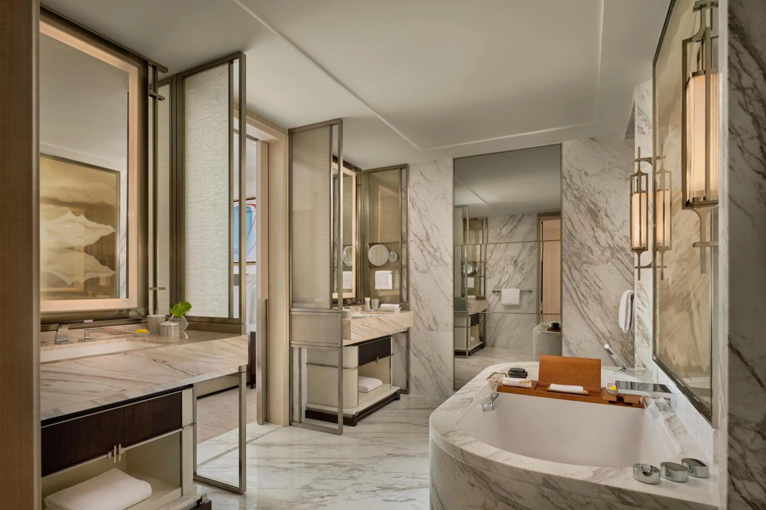 Bathroom, Bed in Marina Bay Sands