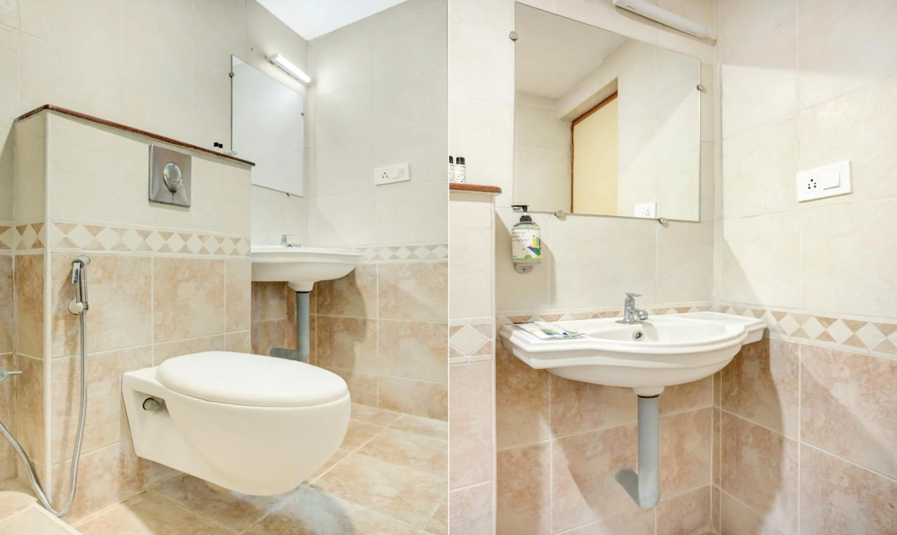 Toilet in Treebo Golden Inn, 700 Mtrs From Promenade Beach