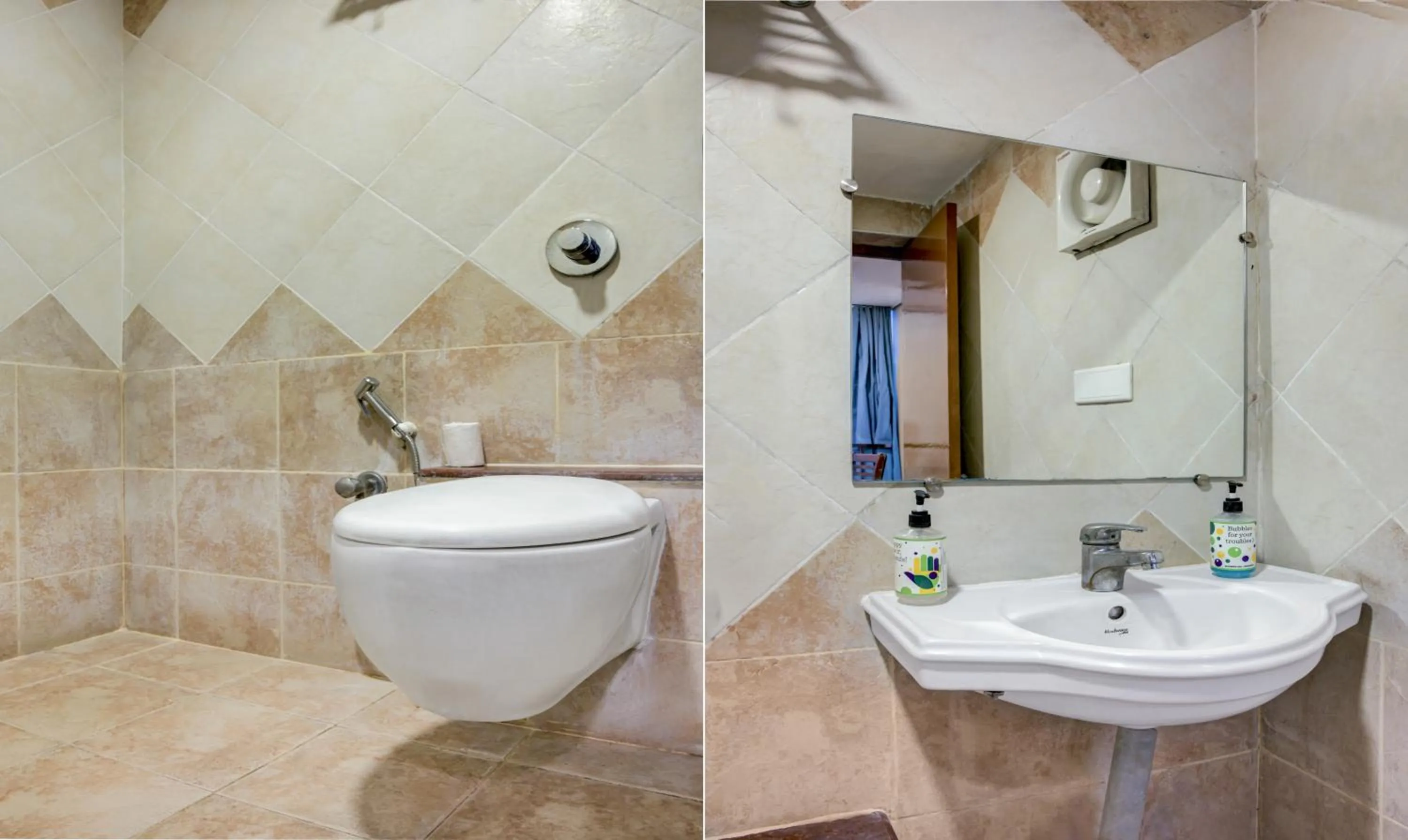 Toilet in Treebo Golden Inn, 700 Mtrs From Promenade Beach