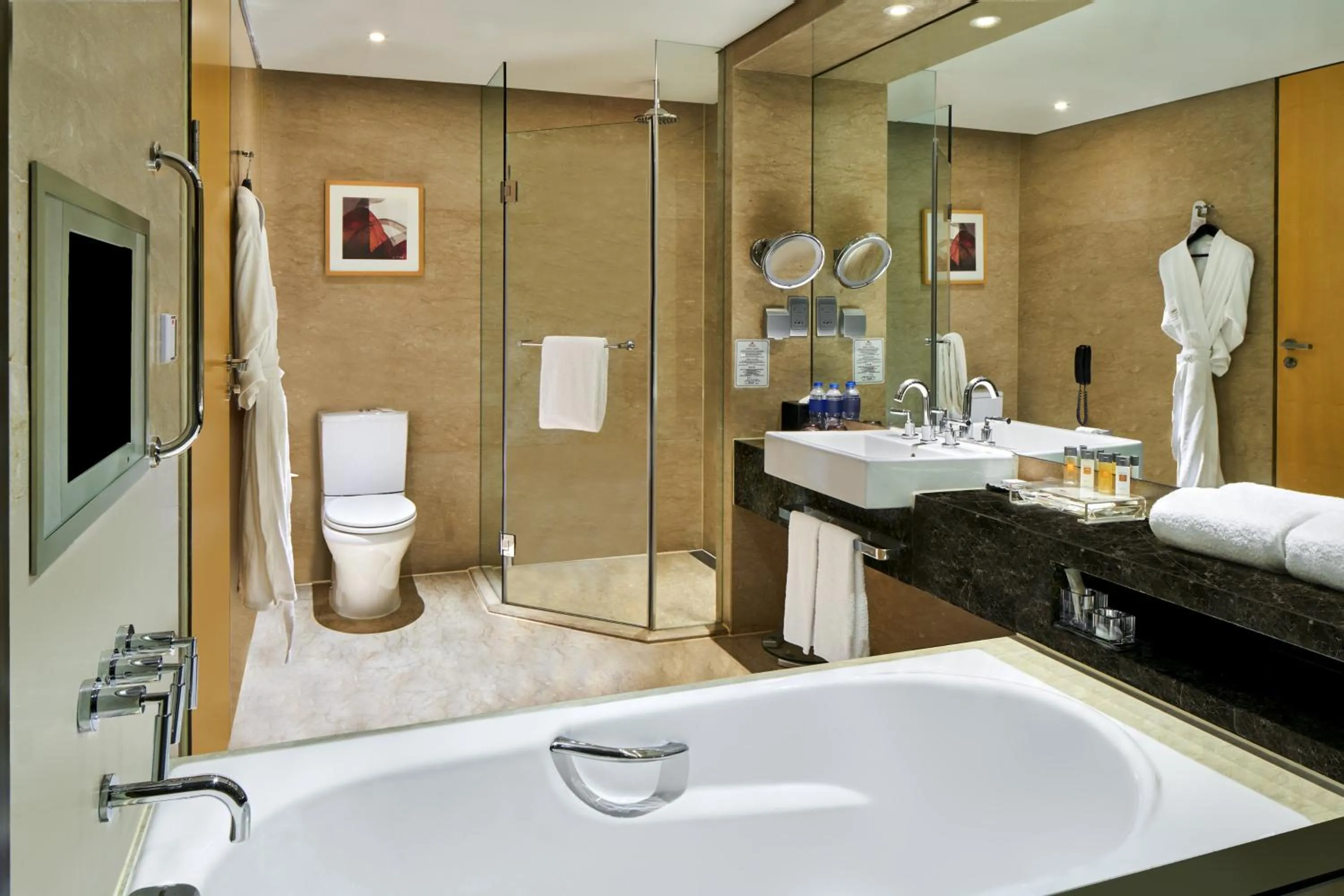 Bathroom, Bed in Crowne Plaza Tianjin Binhai by IHG