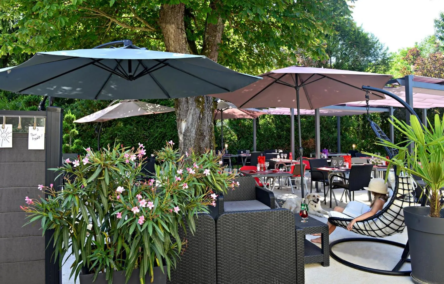 Patio in Logis Hotel Le Prieure