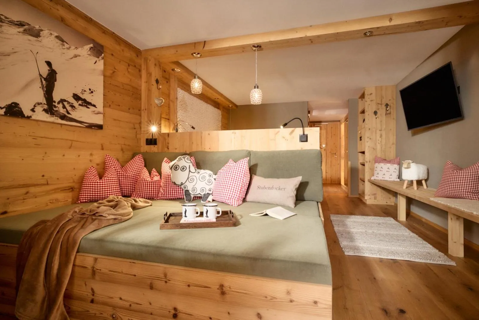 Seating area, Bed in Hotel Alpenfriede