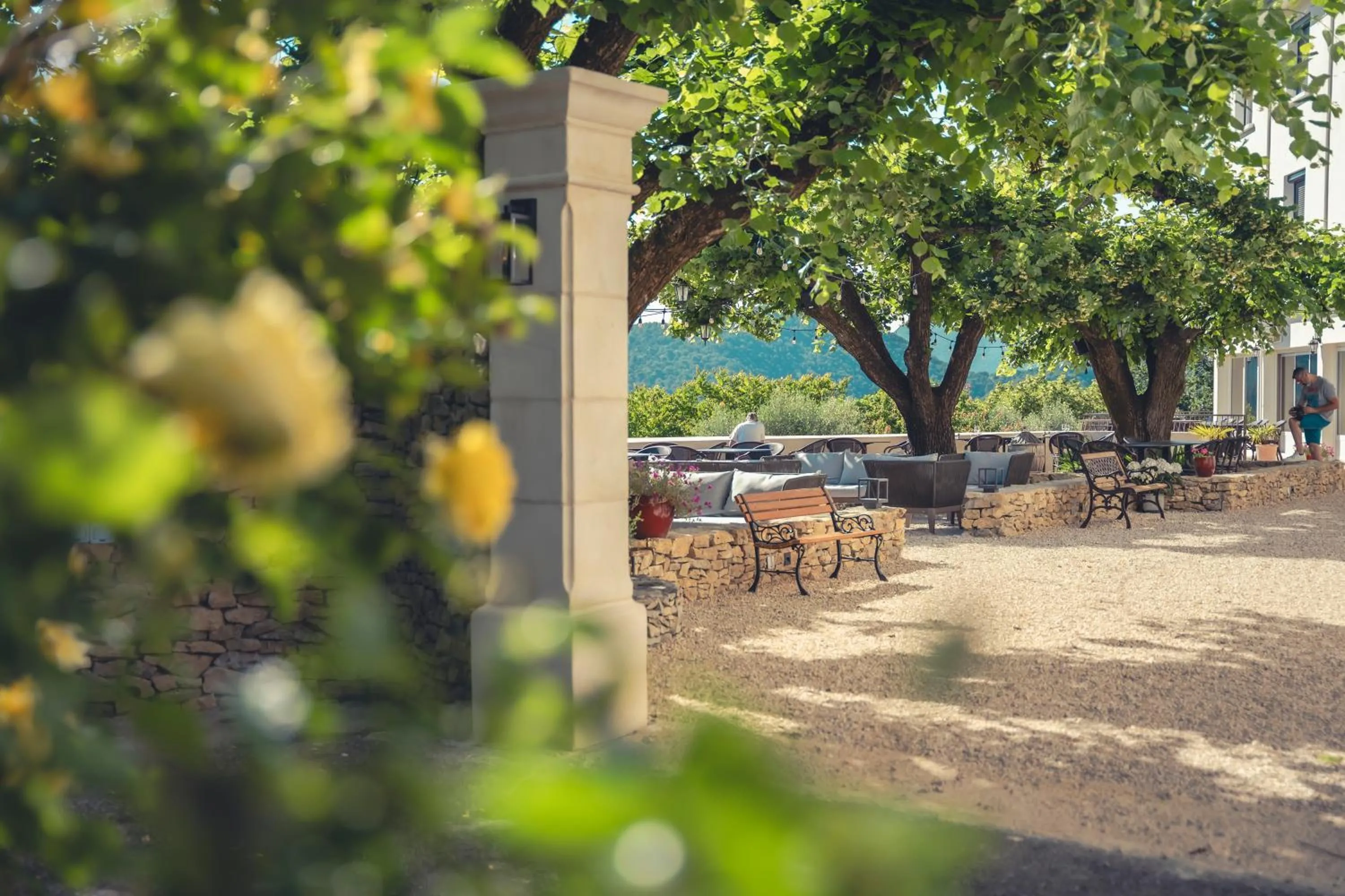 Patio in Logis Hôtel Restaurant Le Plantevin
