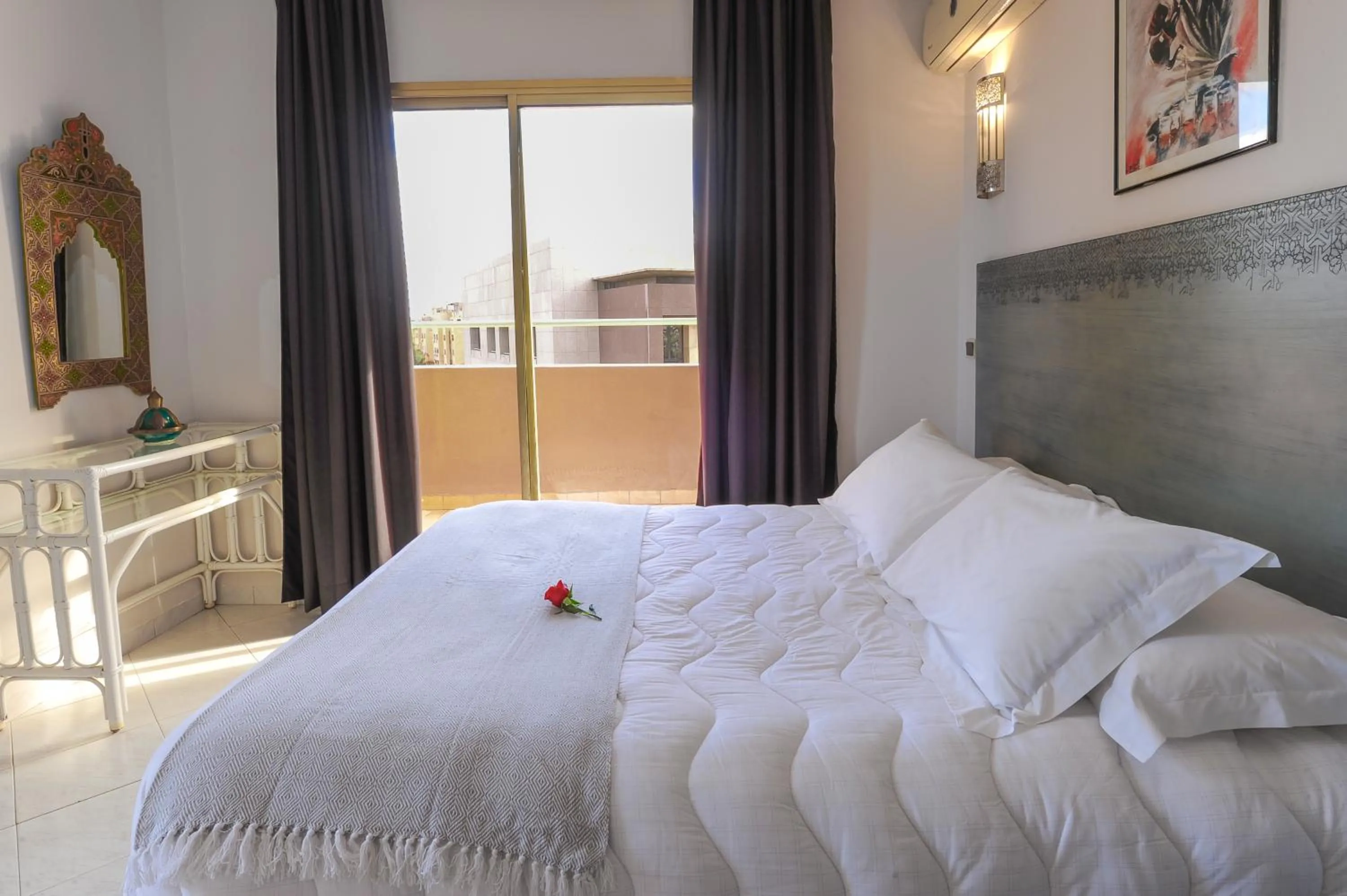 Balcony/Terrace, Bed in Appart-Hotel Amina Resort & Spa