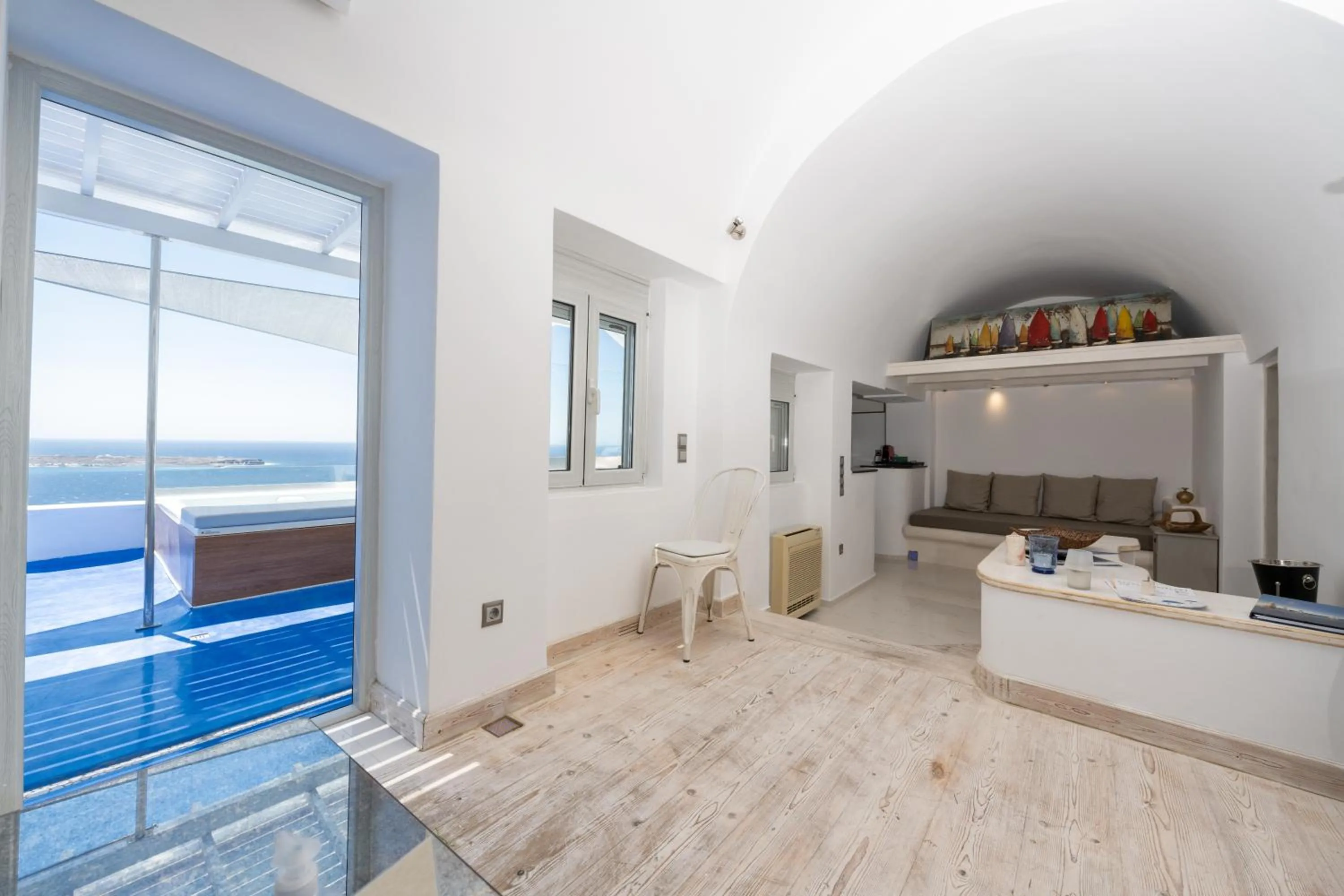 Living room in Hyperion Oia Suites