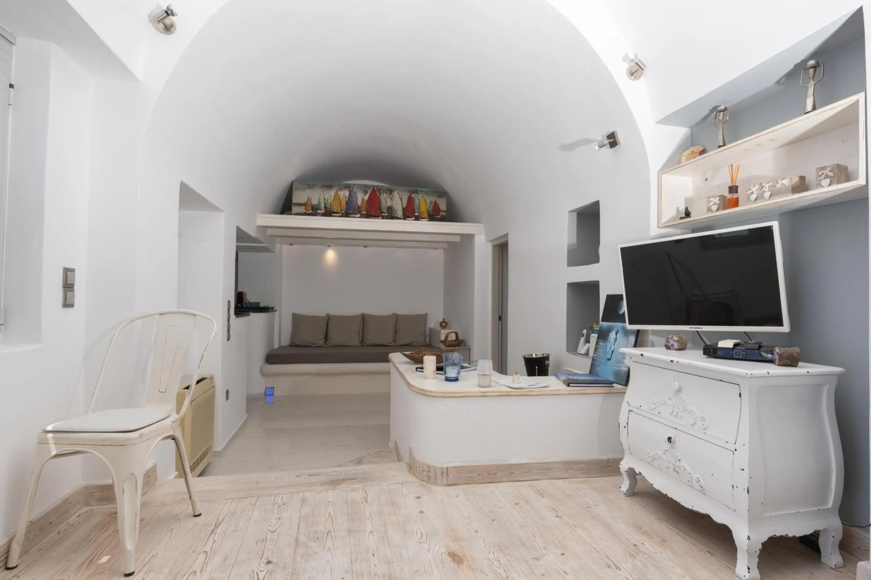 Living room in Hyperion Oia Suites