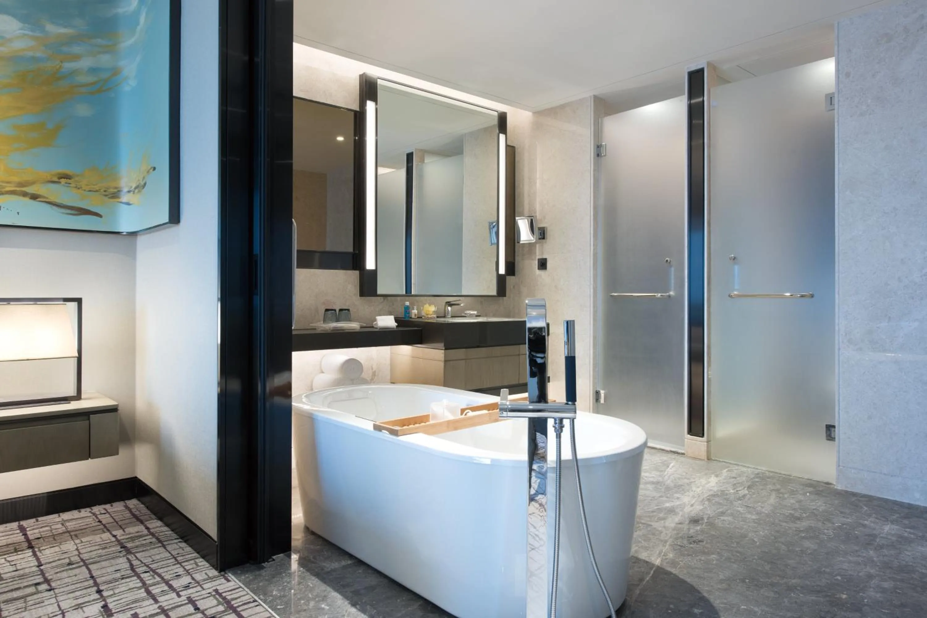 Bathroom, Bed in Crowne Plaza Shanghai Pujiang by IHG