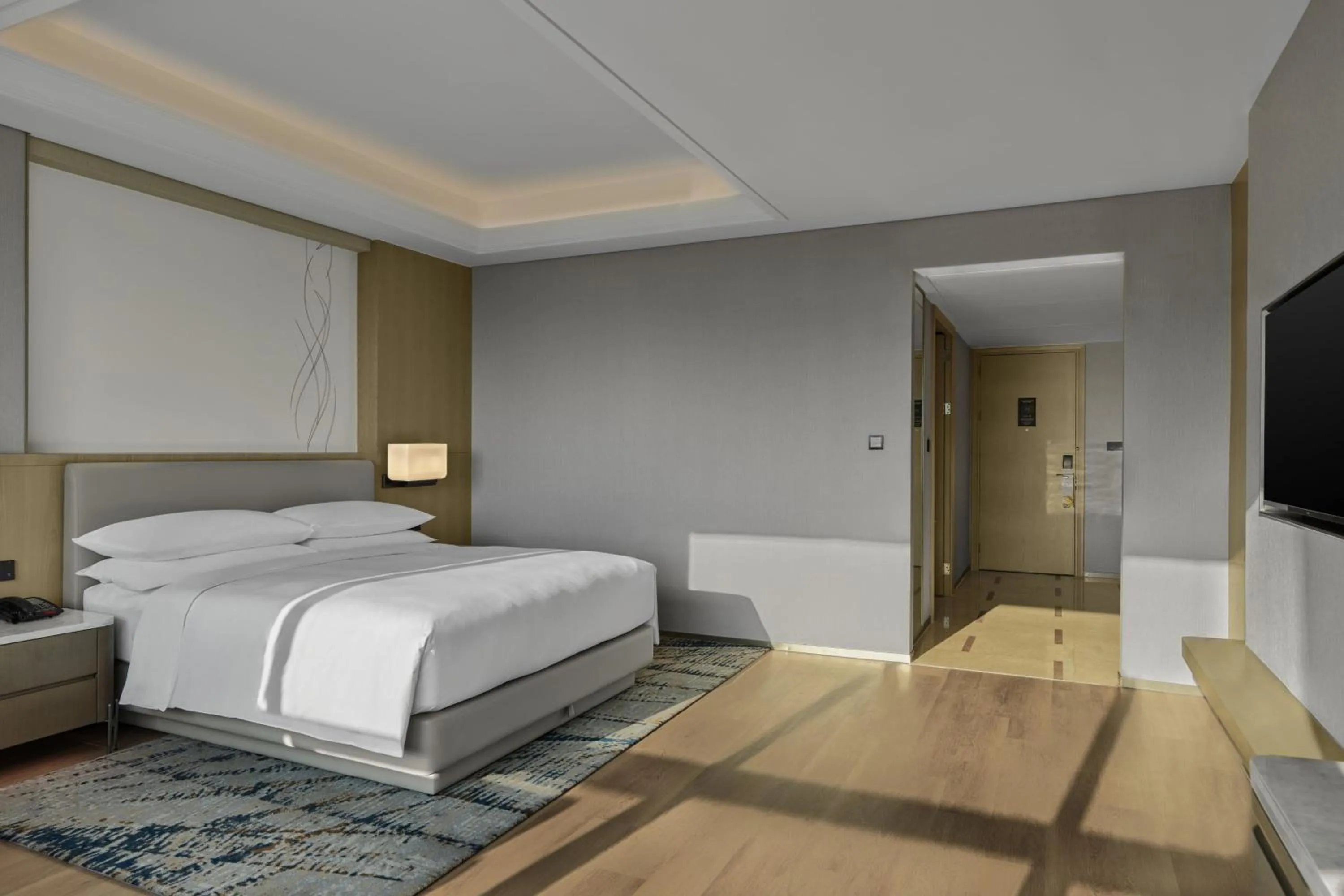 Bedroom, Bed in Shanghai Marriott Hotel Yangpu Riverside