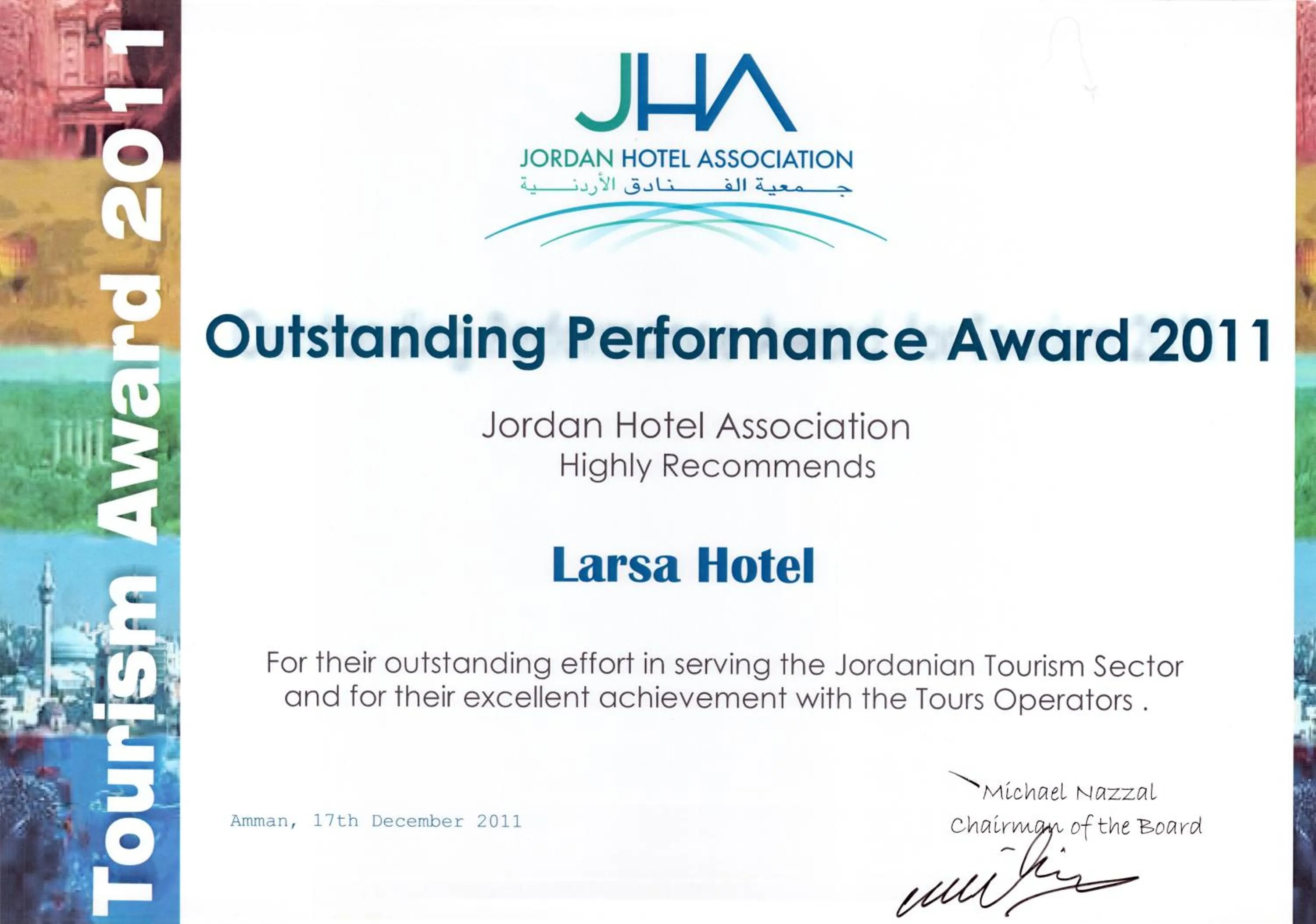 Certificate/Award in Larsa Hotel
