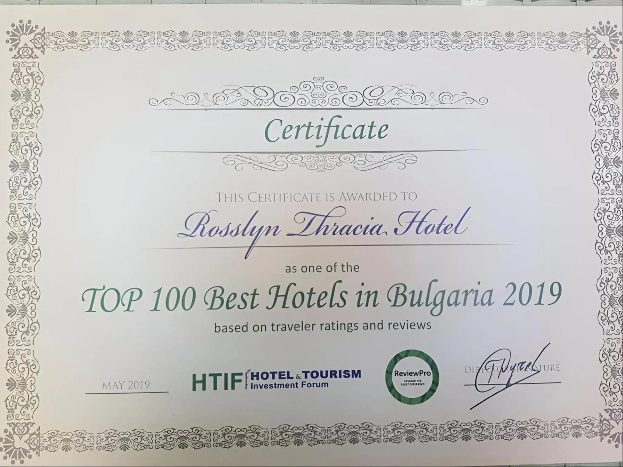Logo/Certificate/Sign in Rosslyn Thracia Hotel Sofia