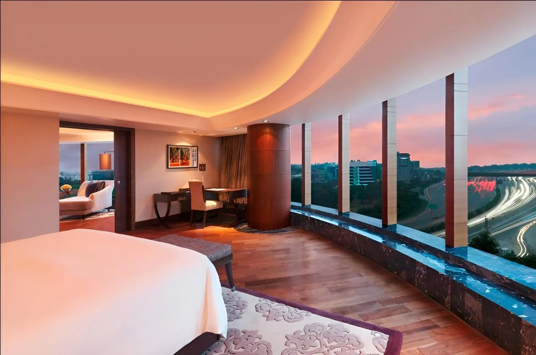 View (from property/room), Bed in The Leela Ambience Gurugram Hotel & Residences - The Luxury Urban Sanctuary
