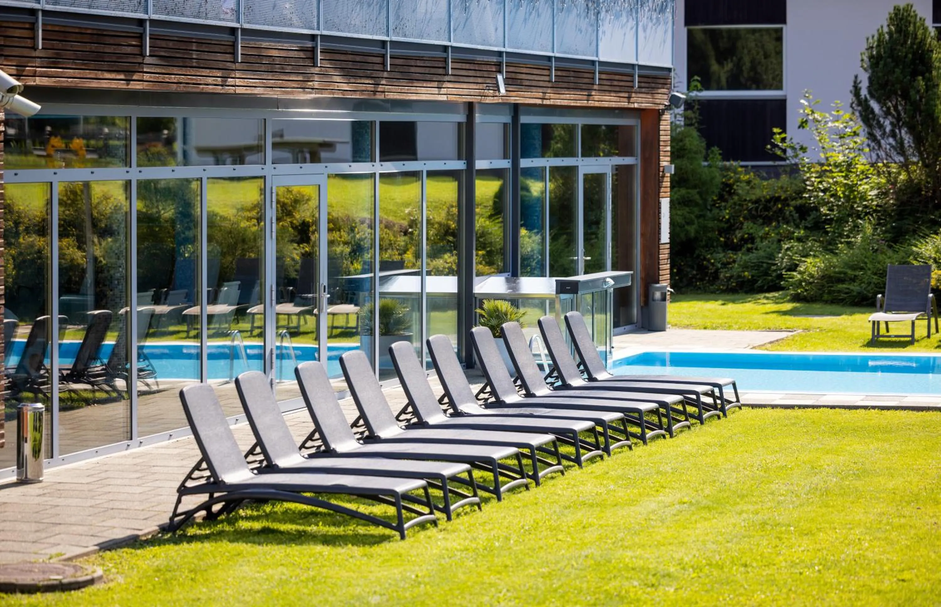 Pool view in Hotel-Restaurant Grimmingblick