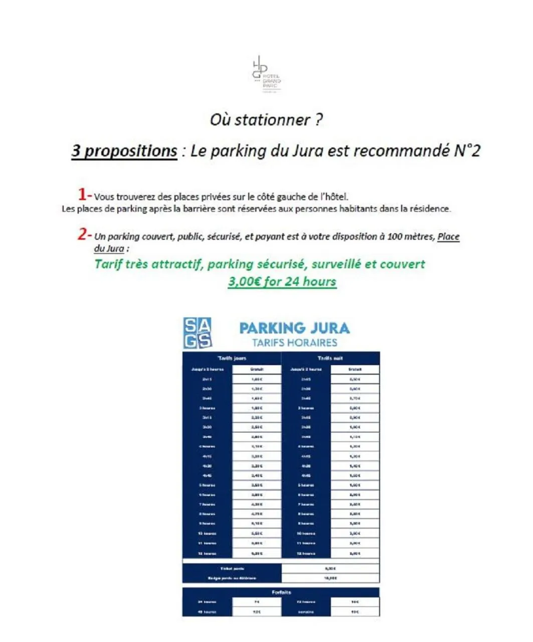 Parking in Hotel du Grand Parc