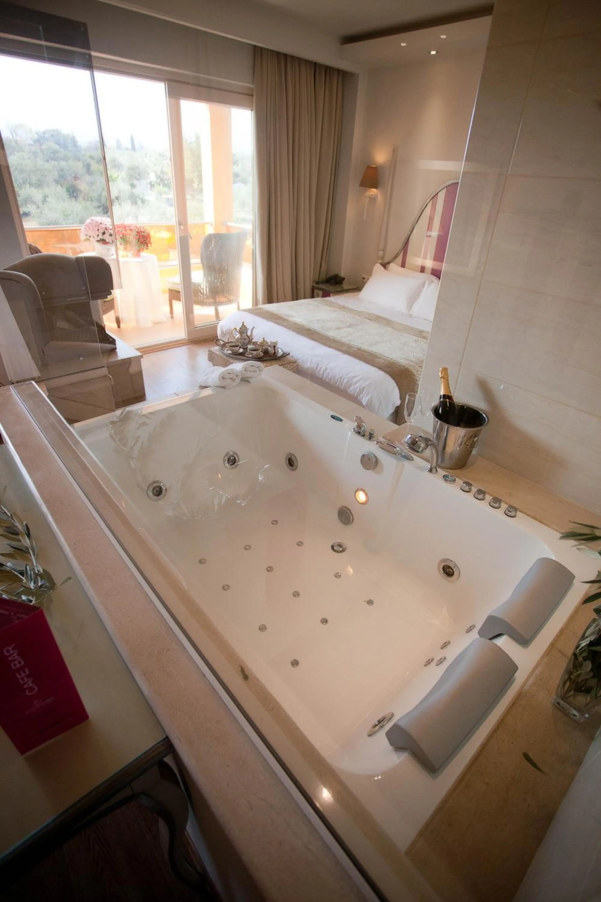 Bathroom, Bed in Litohoro Olympus Resort Villas & Spa