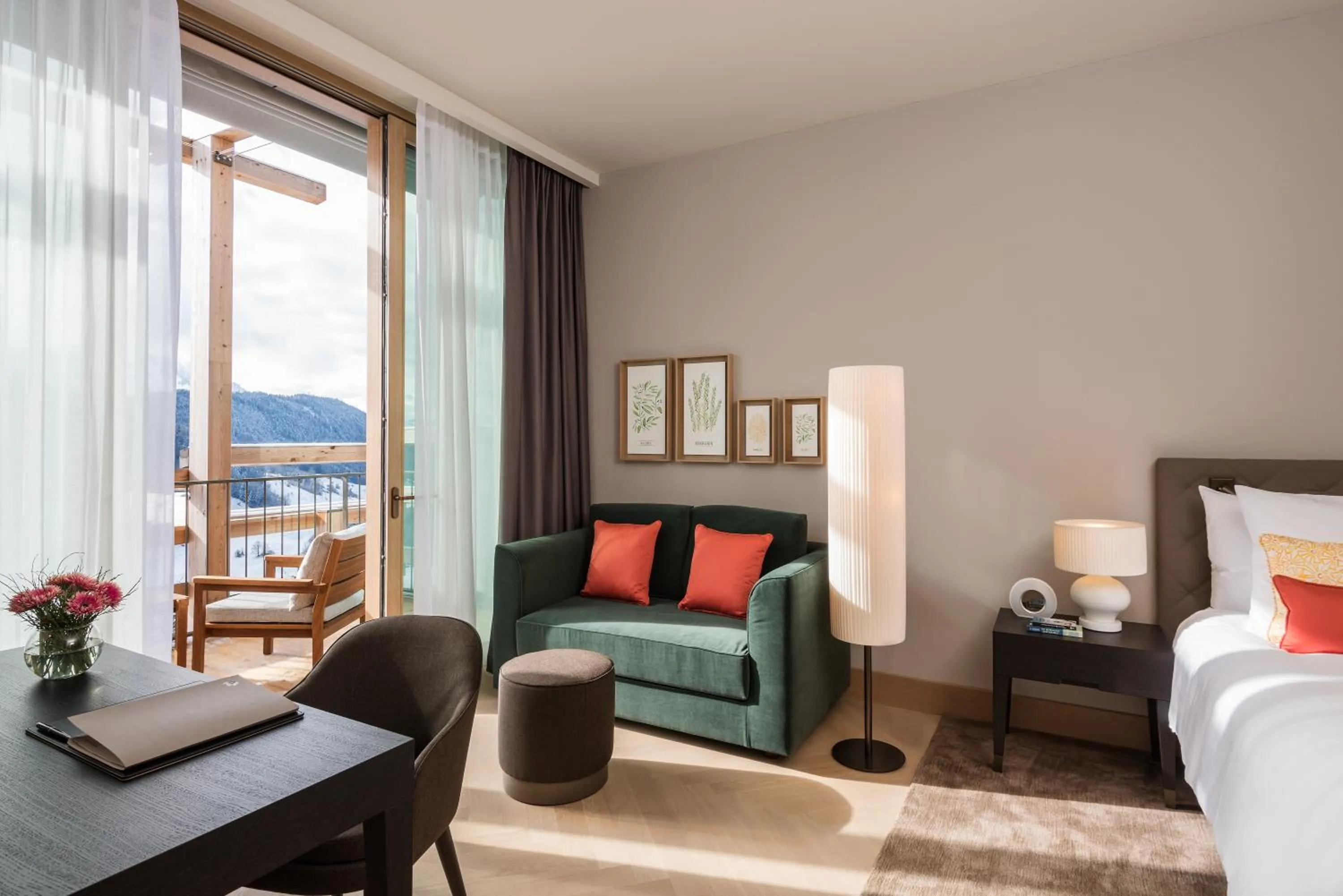 Seating area, Bed in Waldhotel by Bürgenstock