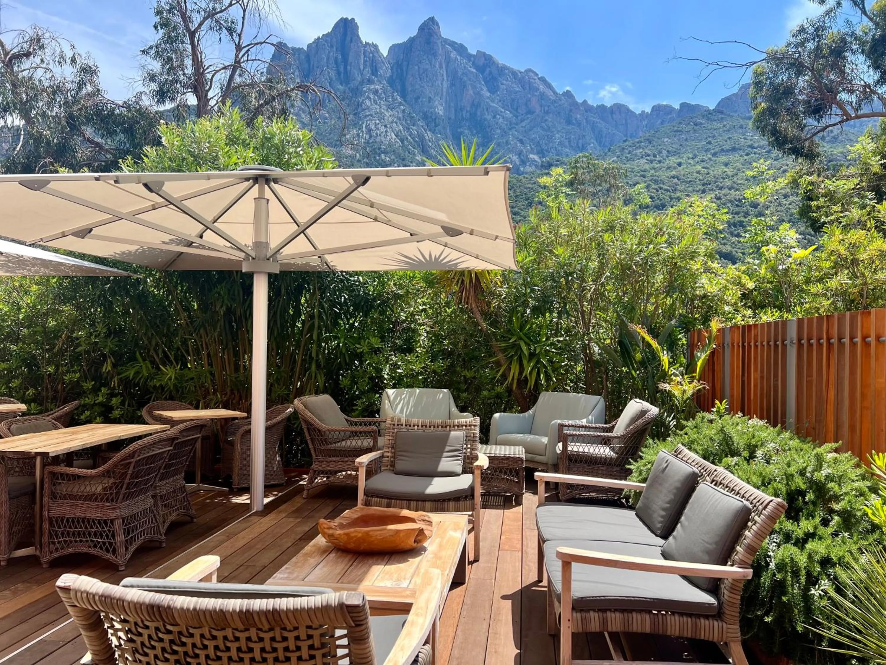 Patio in Logis Hotel Le Lonca