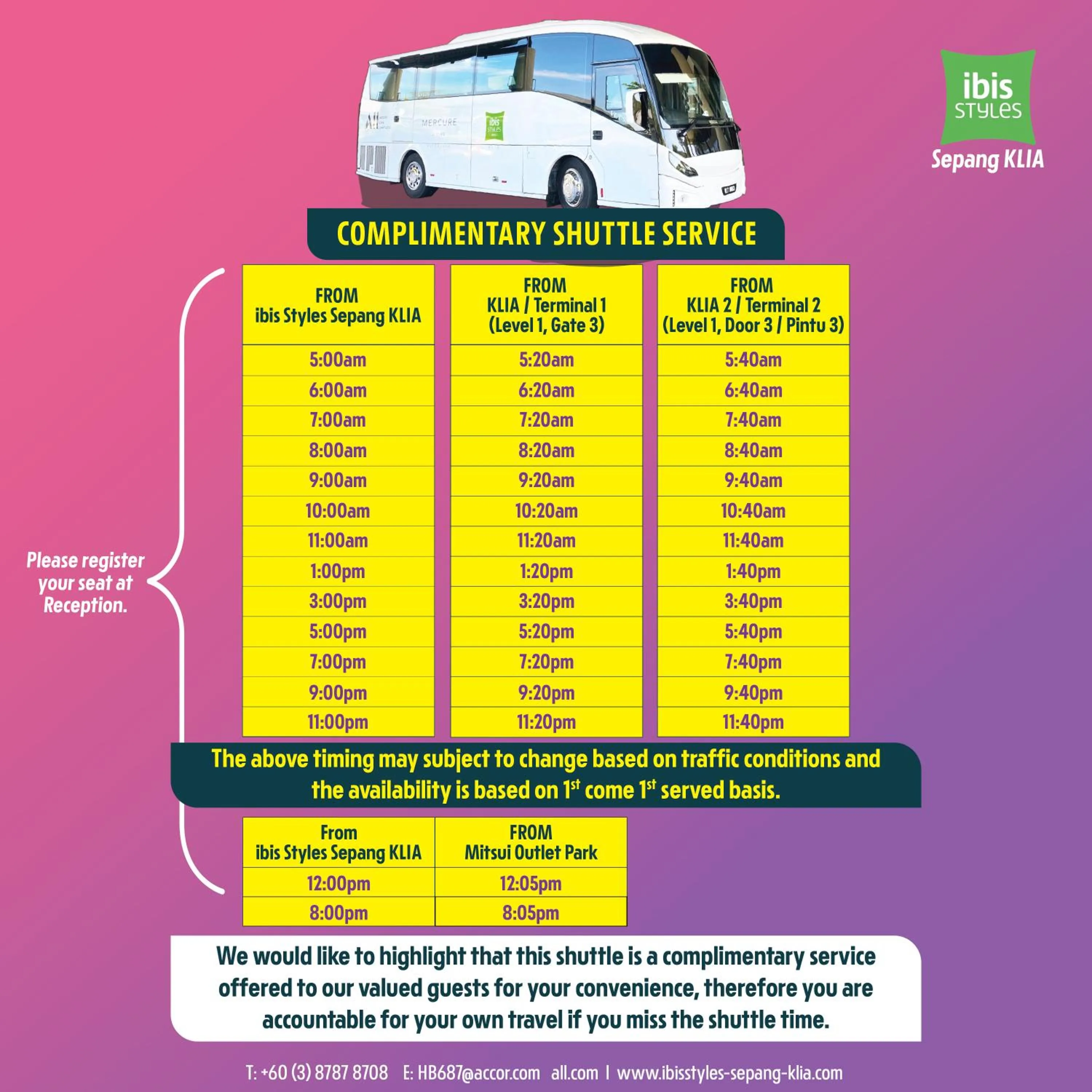 shuttle in ibis Styles Sepang KLIA