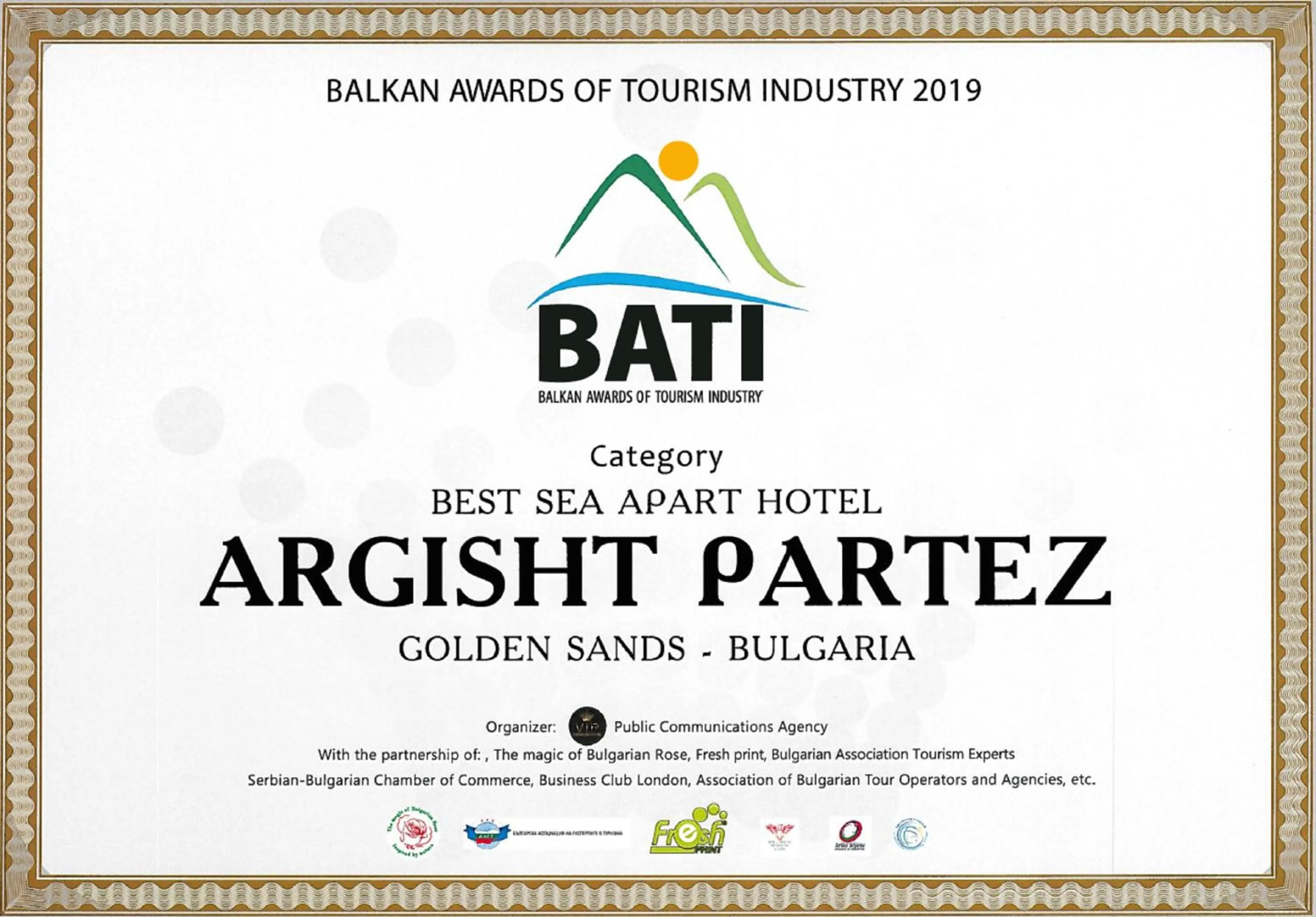 Certificate/Award in Argisht Partez Hotel ALL INCLUSIVE & BEACH BAR REBLS