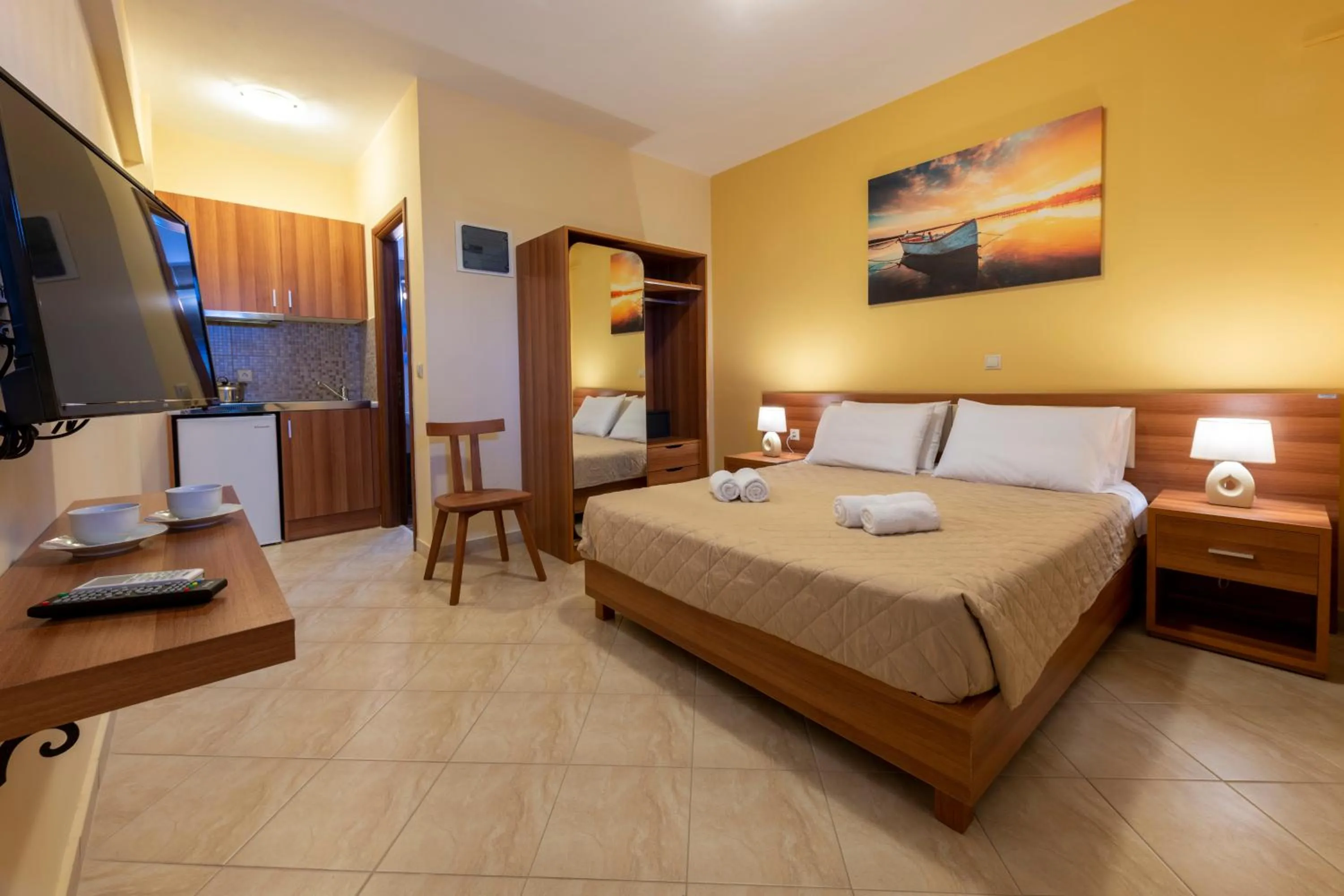 Photo of the whole room, Bed in Summer Sun