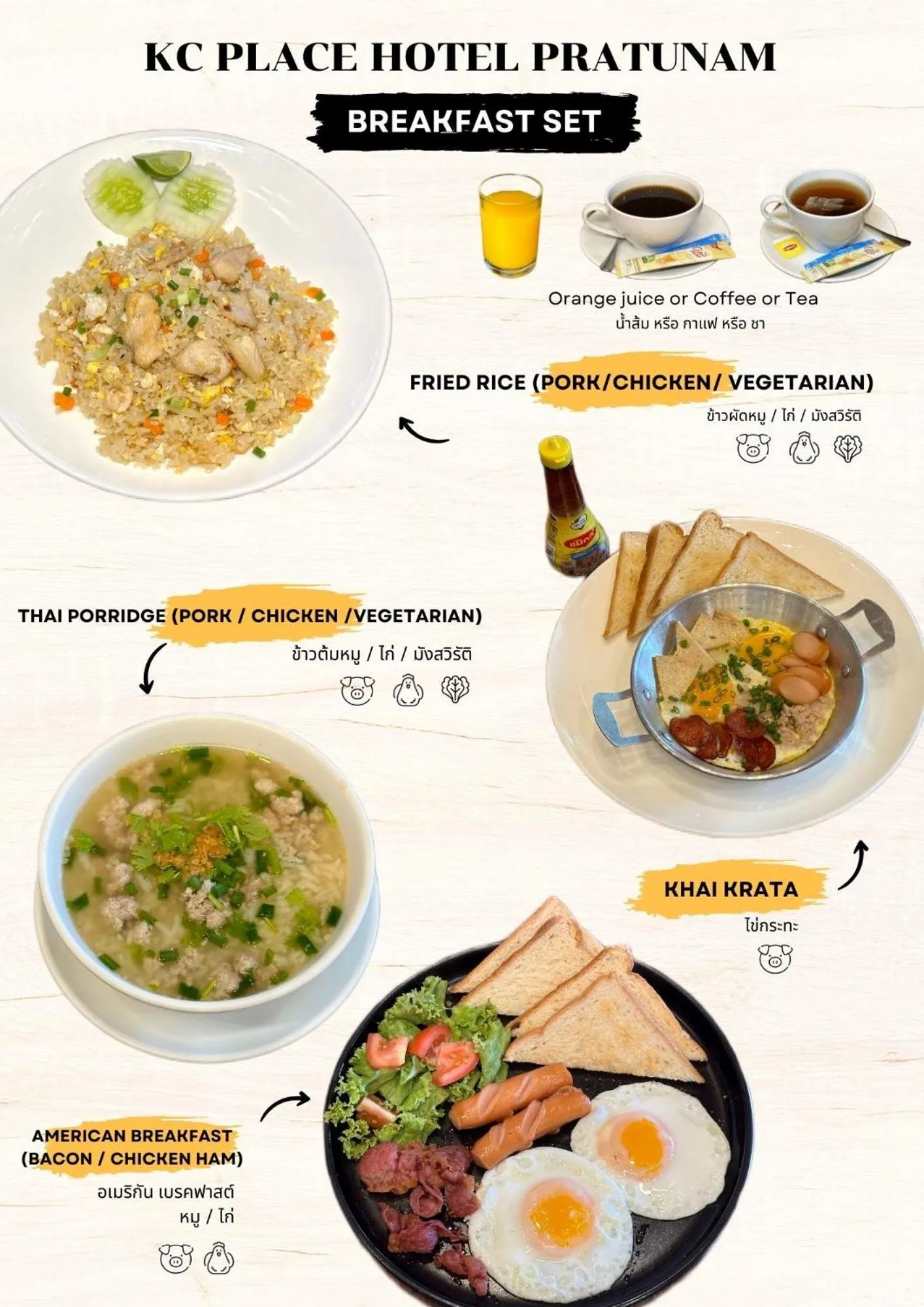 Restaurant/places to eat in KC Place Hotel Pratunam