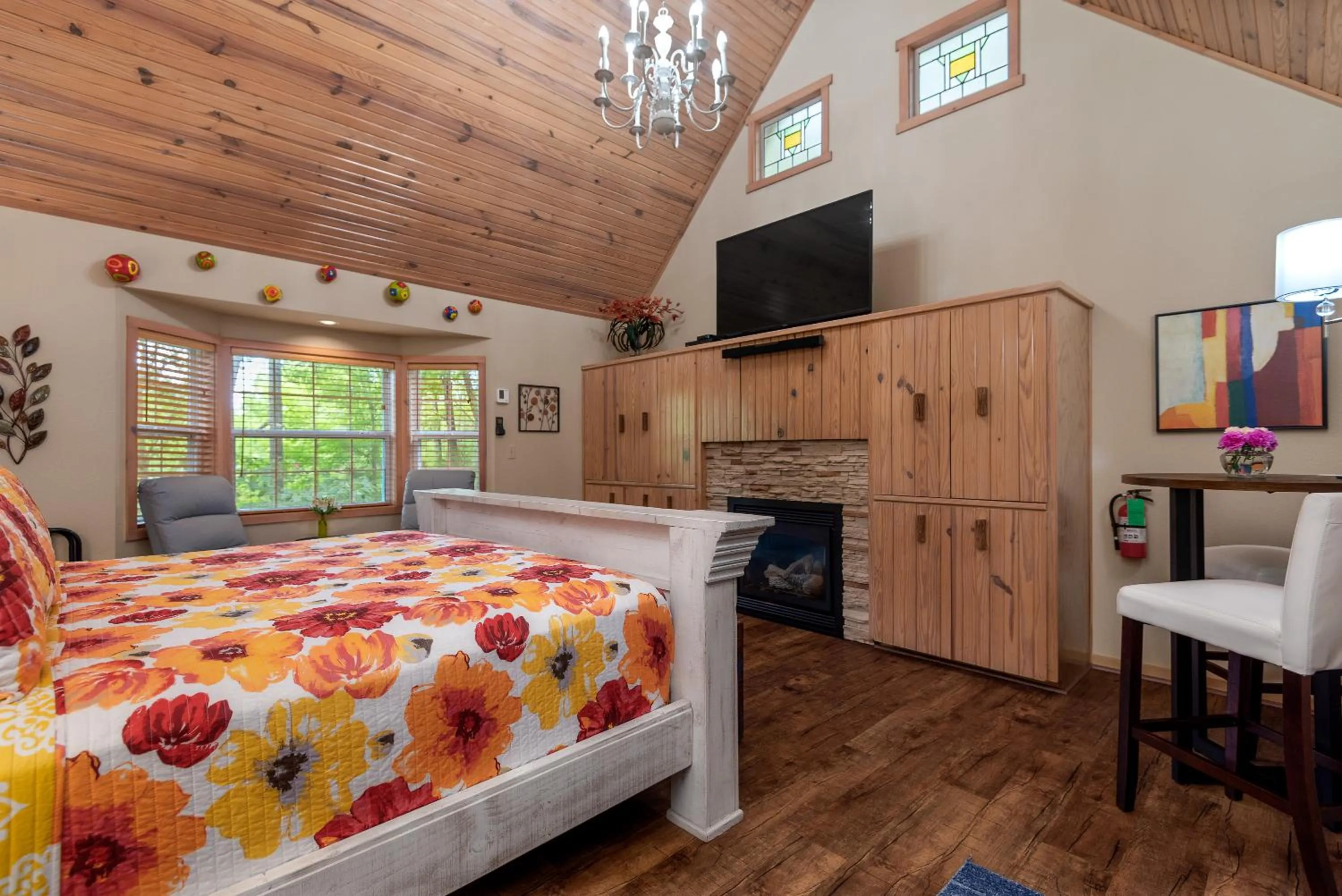 View (from property/room), Bed in The Woods Cabins
