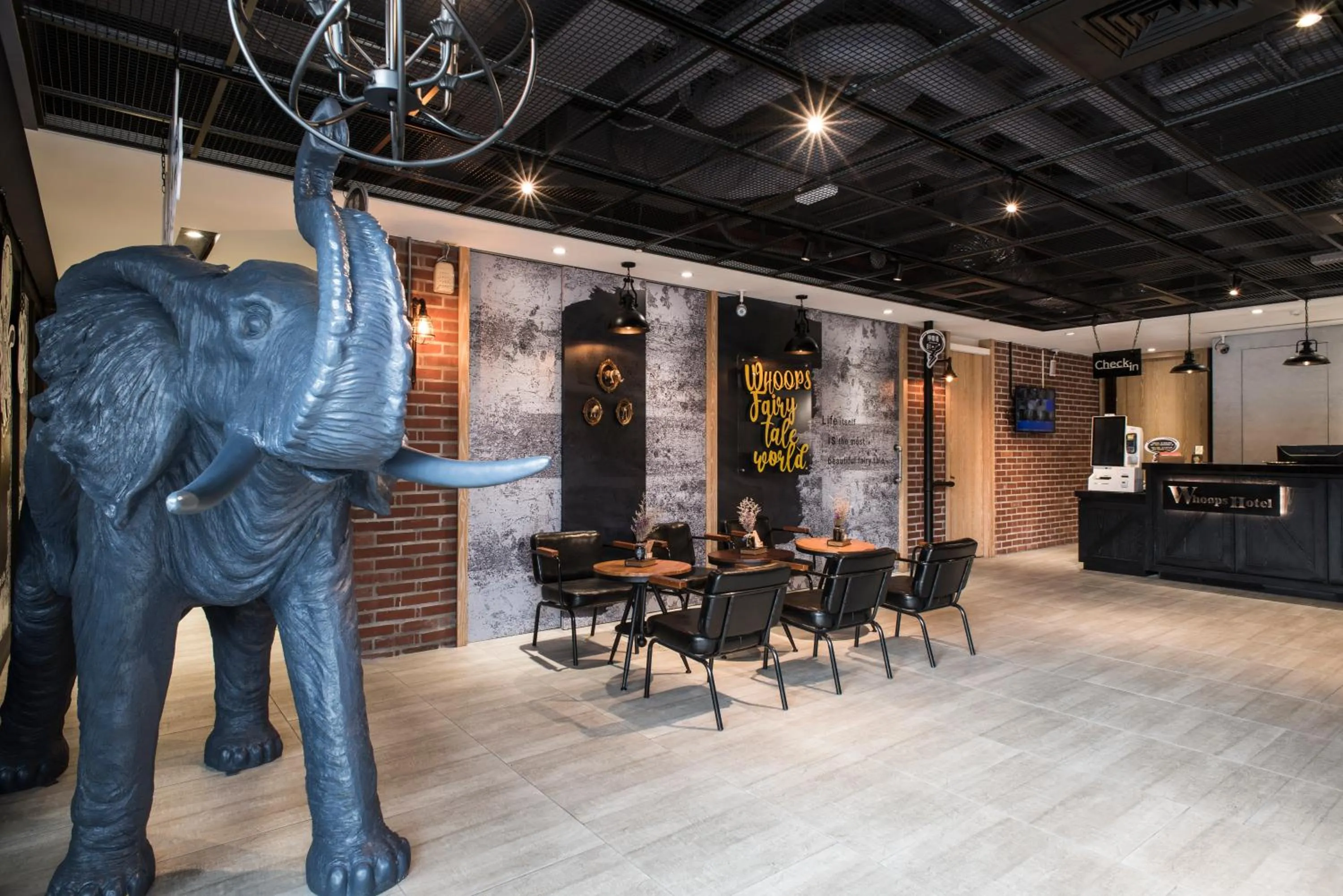 Seating area in Whoops Hotel