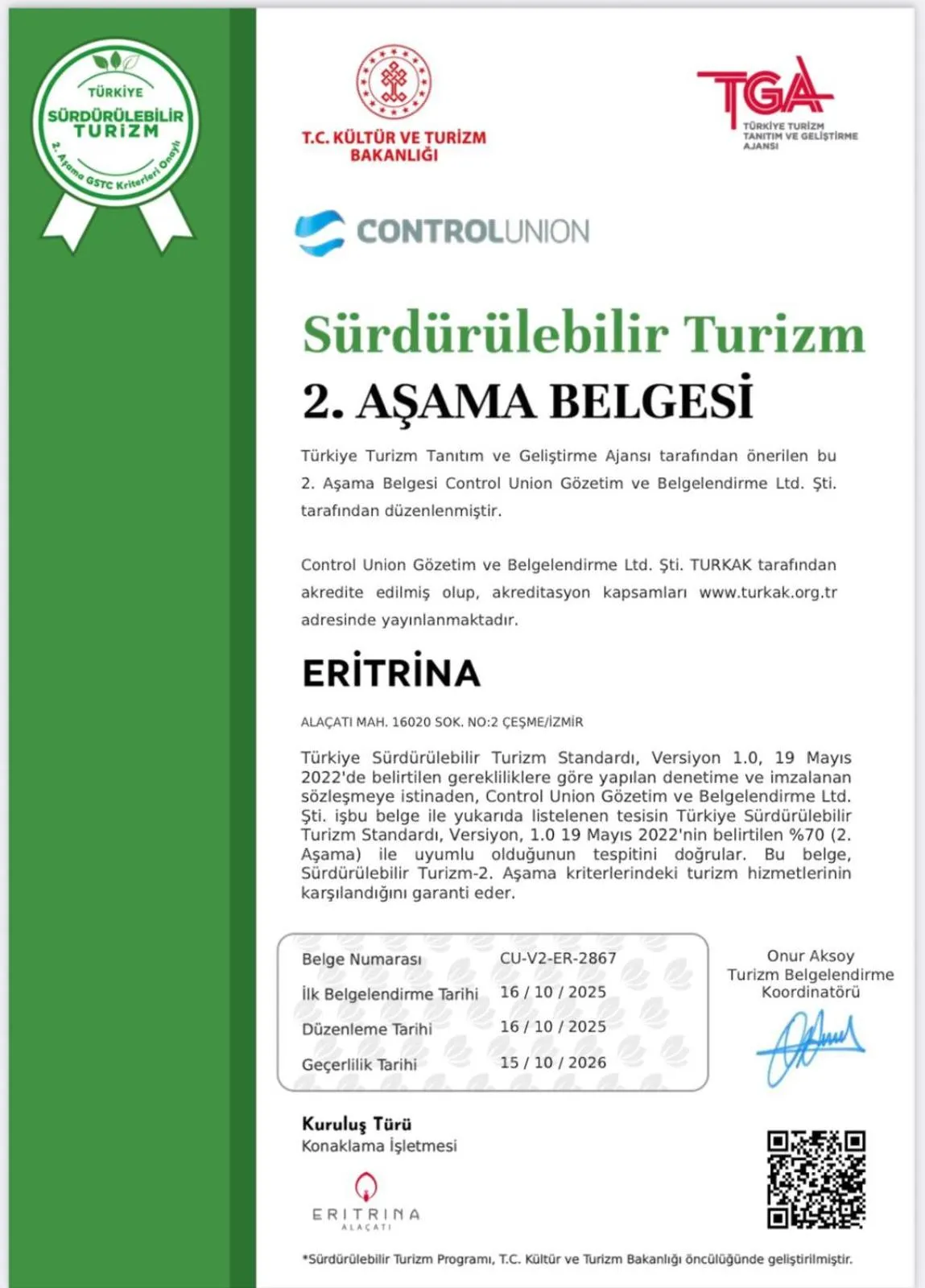Logo/Certificate/Sign in Eritrina Alacati