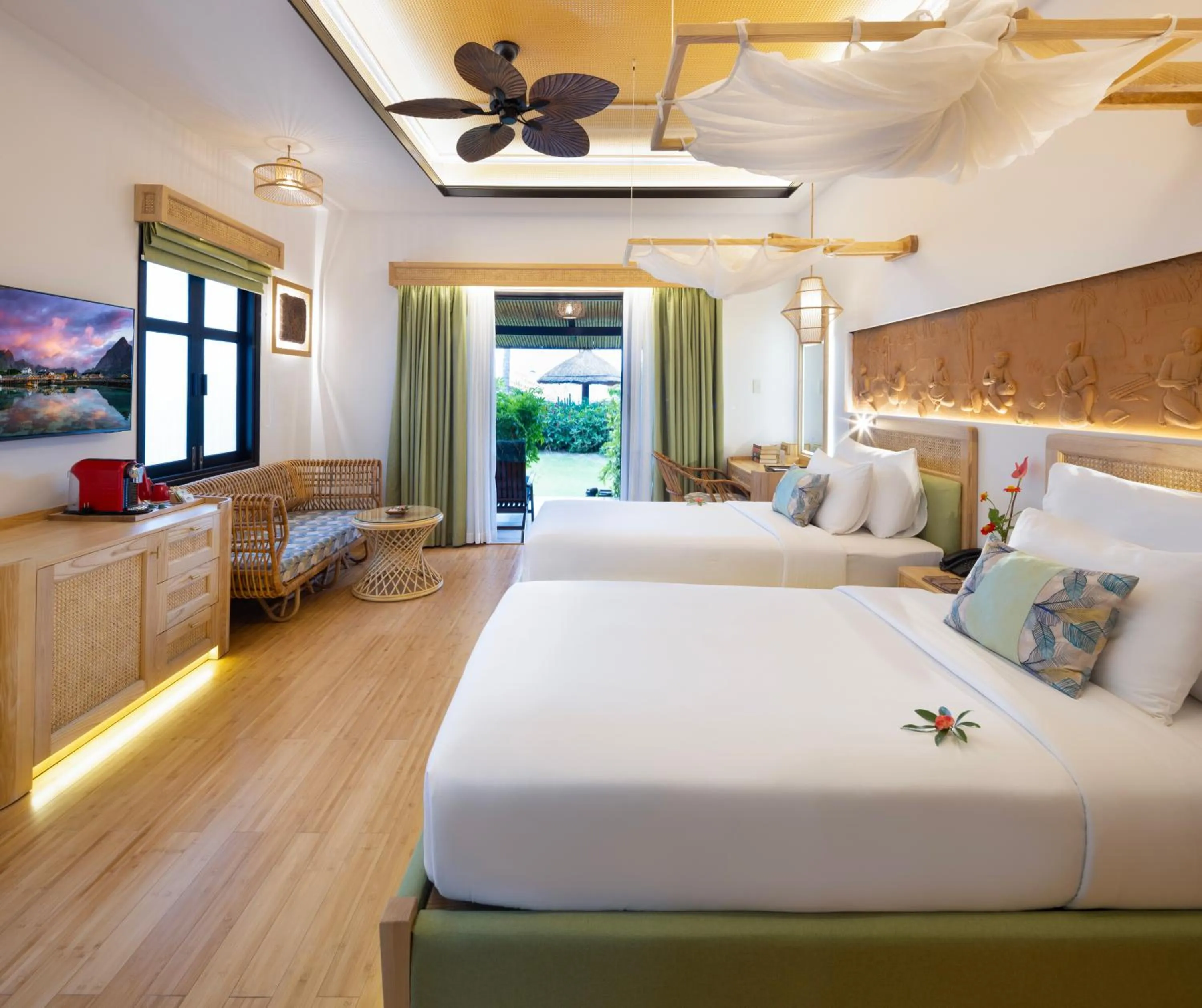 Bed in Bamboo Village Beach Resort & Spa