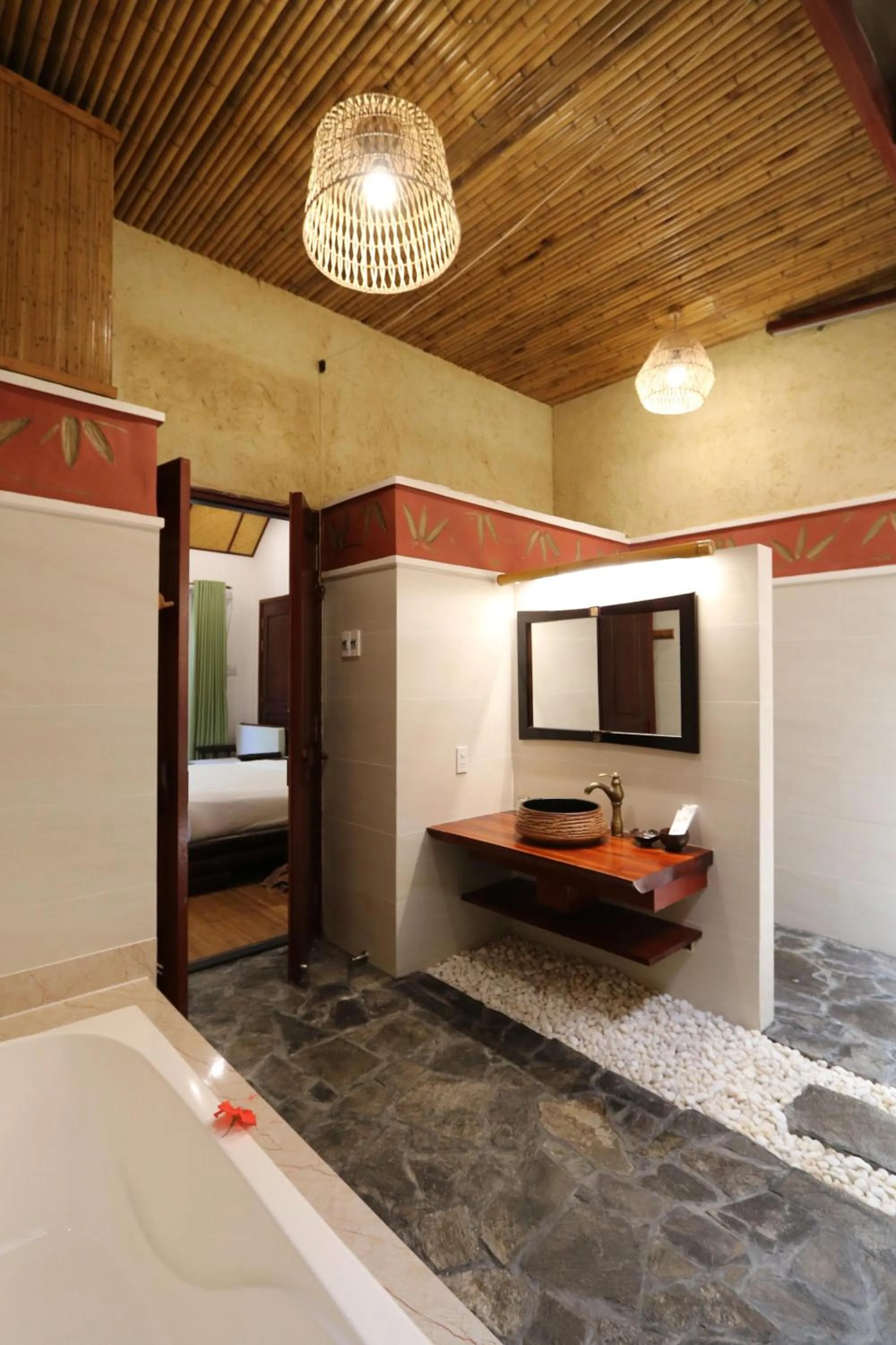 Bathroom, Bed in Bamboo Village Beach Resort & Spa