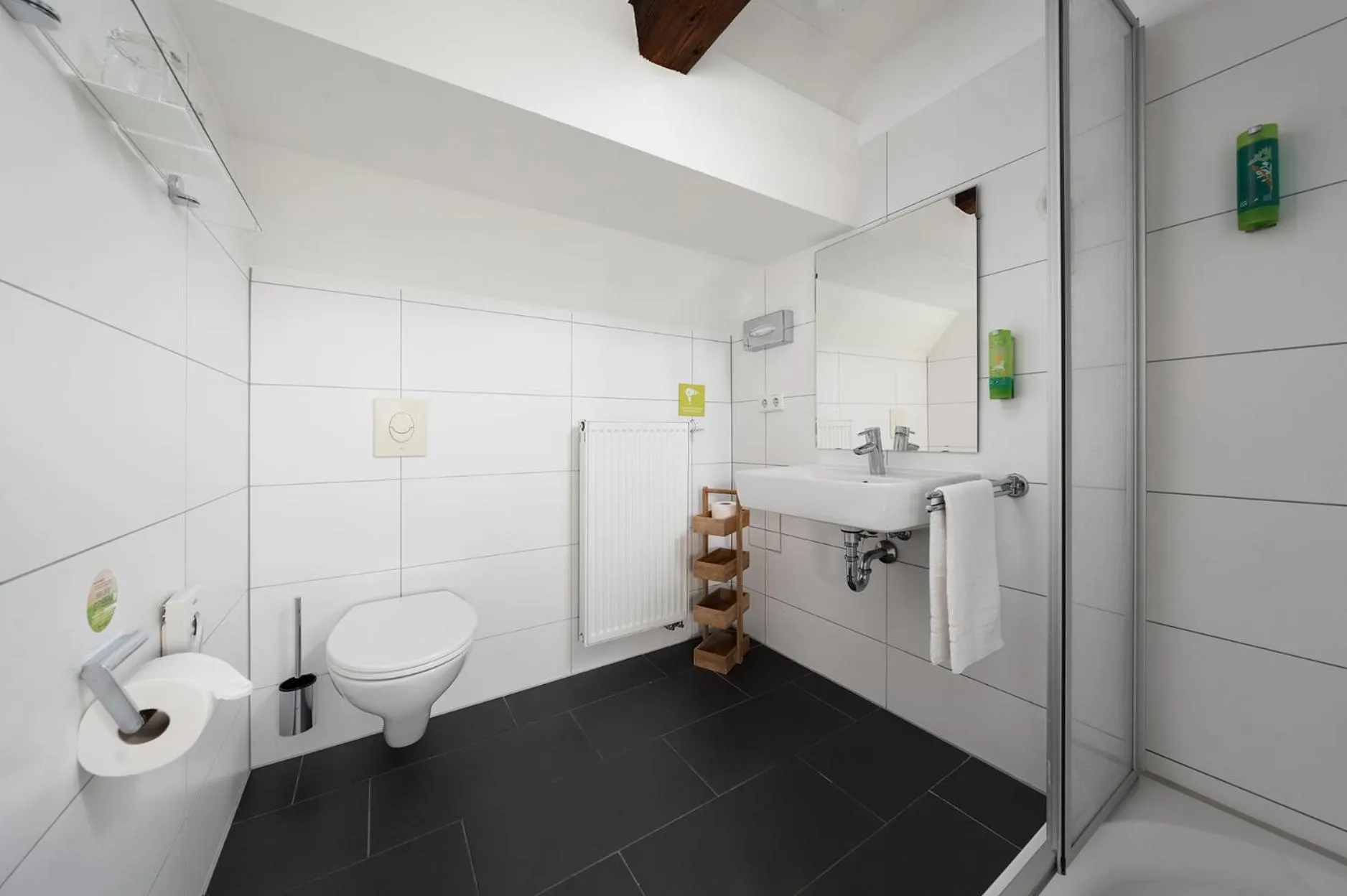 Bathroom in Hotel CampusZwei Komfortable Doppelzimmer & Apartments mit Küche Zentral in Ludwigsburg ideal für Business & Langzeitaufenthalte 24h Check in Kinder bis 14 Jahre übernachten kostenlos