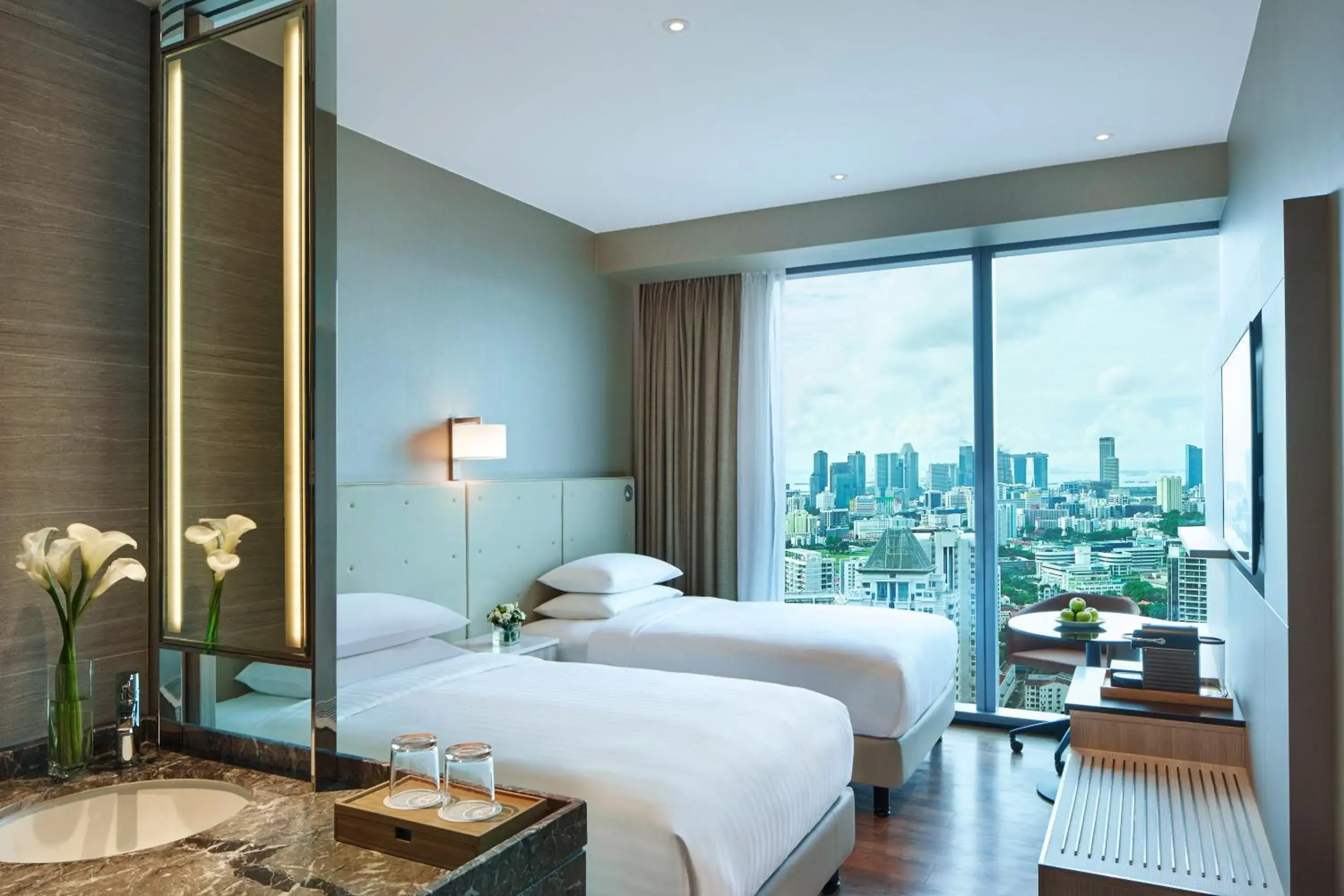 Premier Guest Room, 2 Twin, Skyline View, High Floor in Courtyard by Marriott Singapore Novena Premier Guest Room, 2 Twin, Skyline View, High Floor in Courtyard by Marriott Singapore Novena