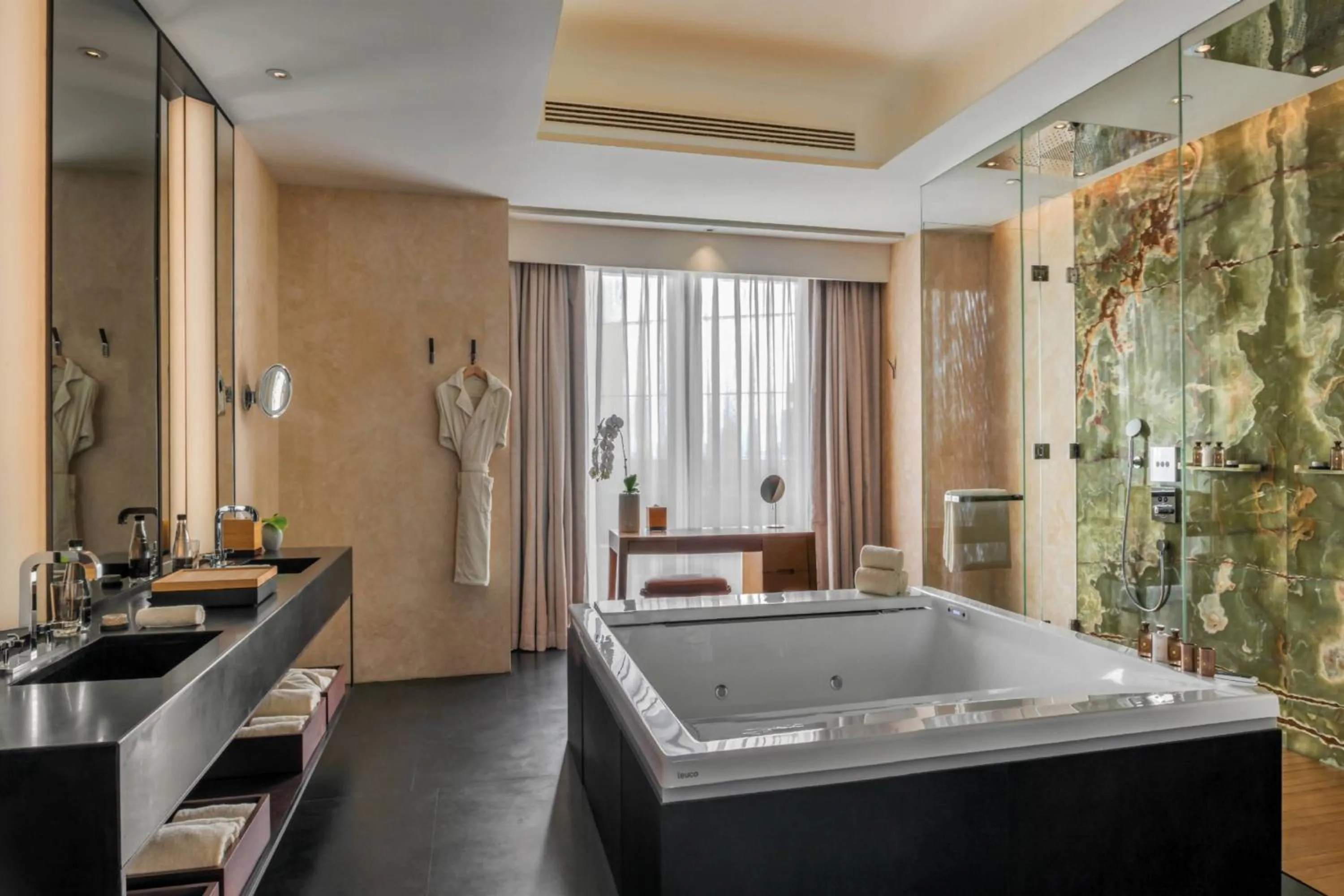 Bathroom, Bed in Bvlgari Hotel Beijing