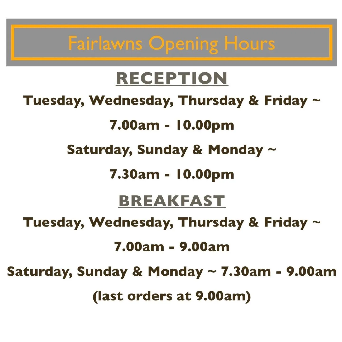 Time of day in Fairlawns Guest House