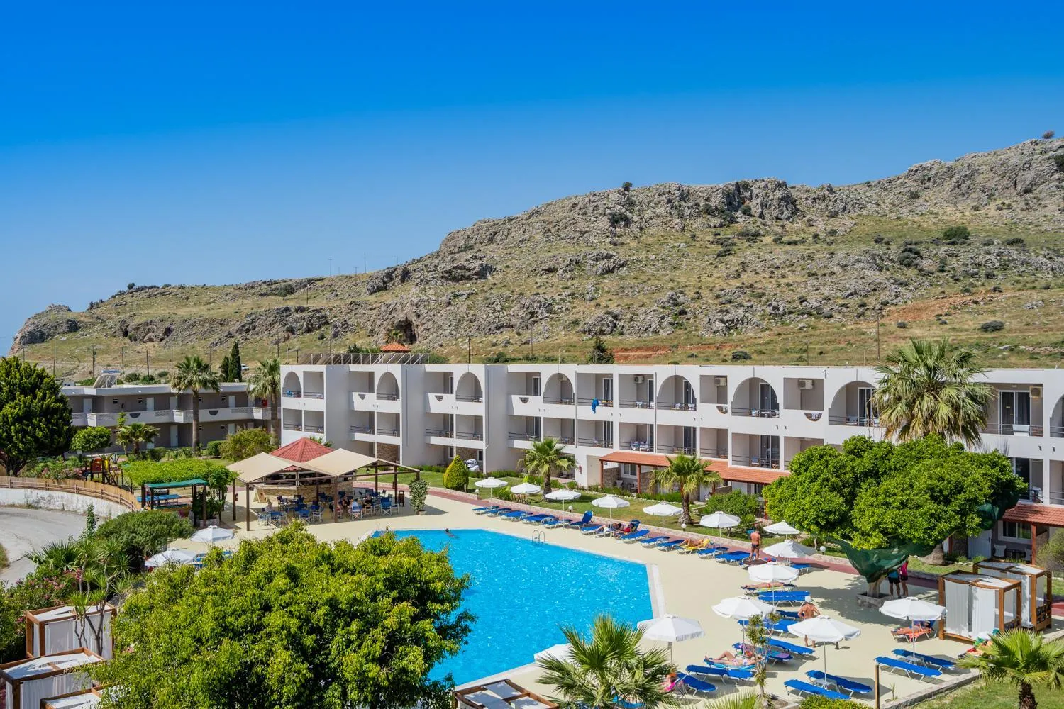 Pool view in Lardos Bay Hotel
