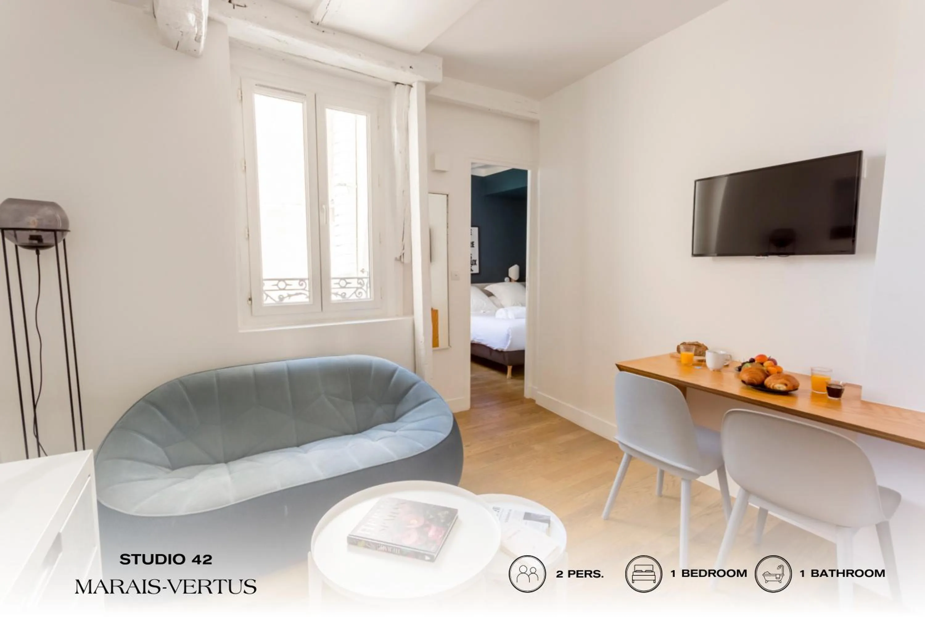 Living room, Bed in Beauquartier - Marais Vertus