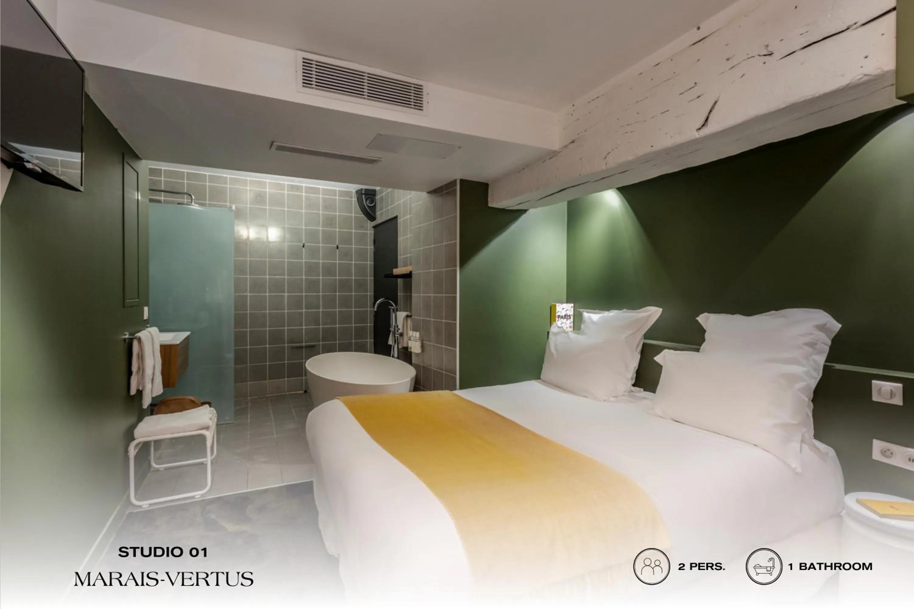 Bathroom, Bed in Beauquartier - Marais Vertus