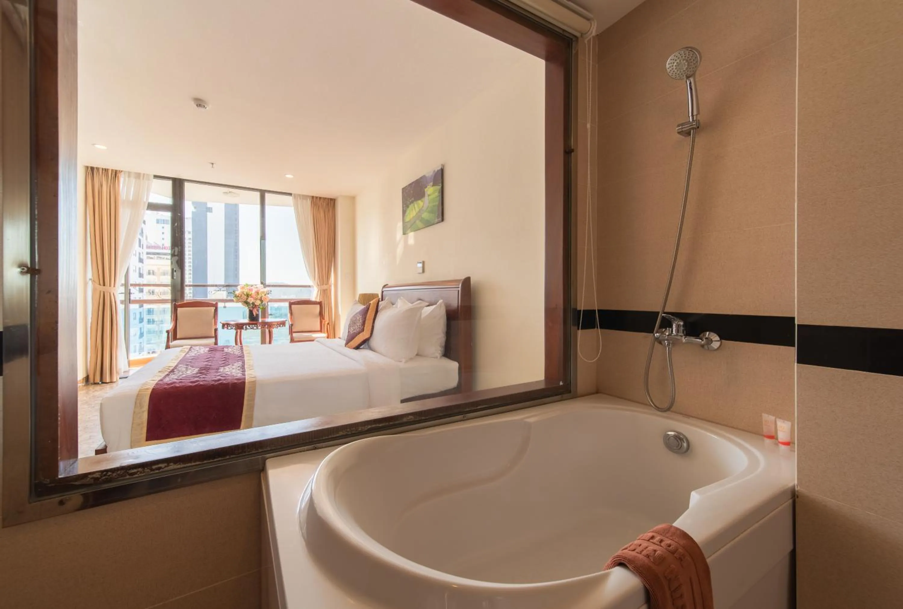 Bath, Bed in Red Sun Nha Trang Hotel