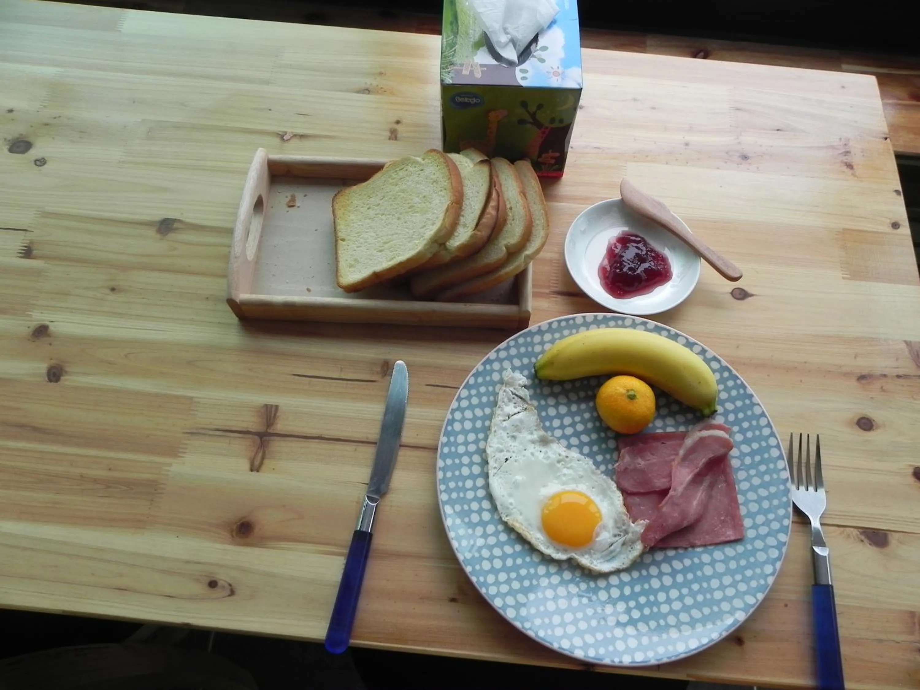 American breakfast in Jeonju International Hostel
