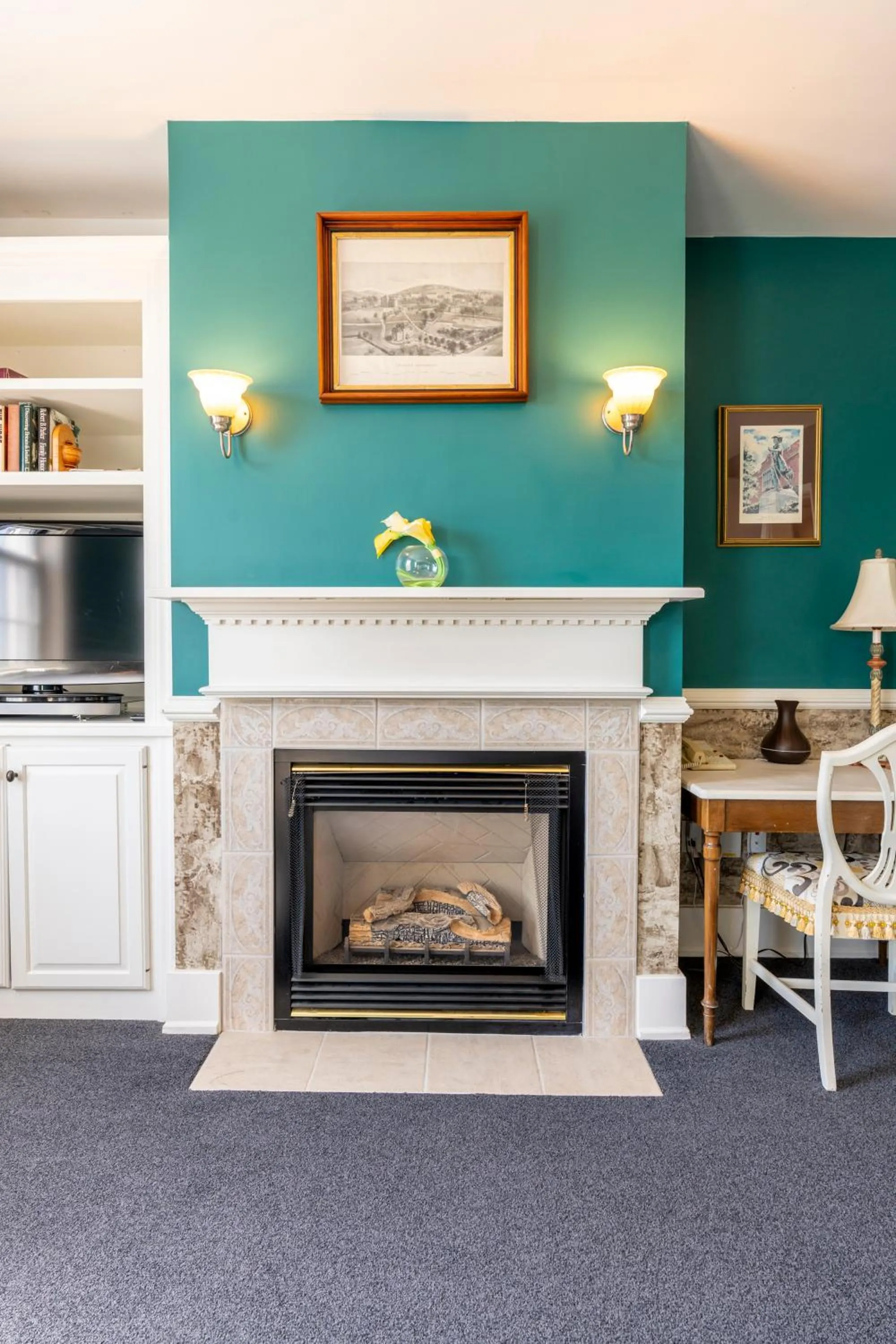 fireplace in Inn on Broadway