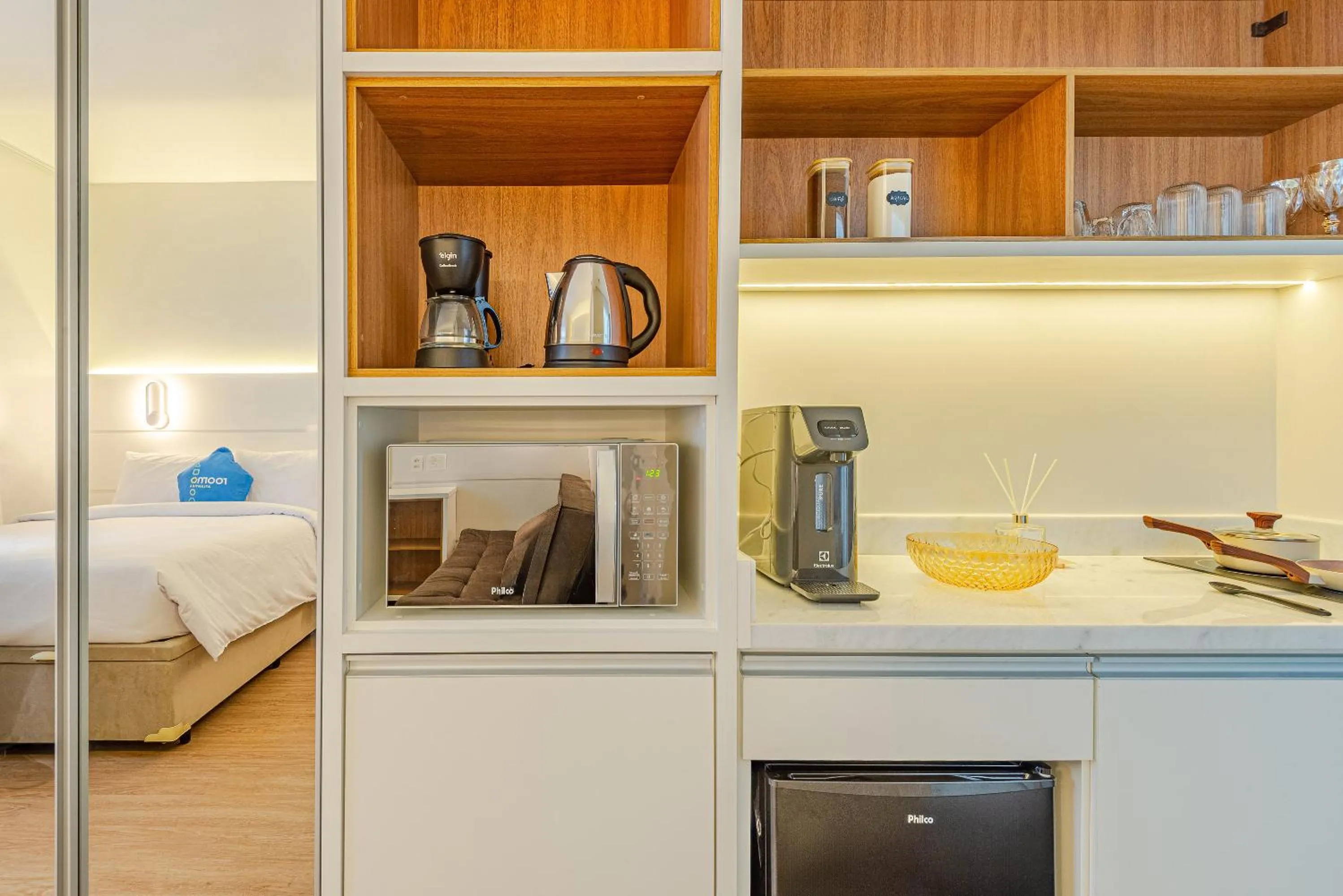 Kitchen or kitchenette, Bed in Roomo Transamerica Santos Gonzaga
