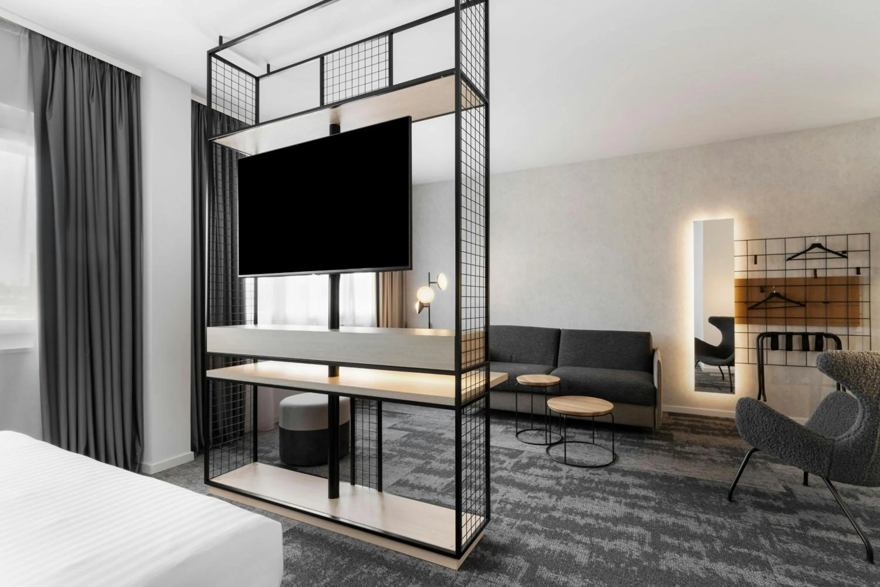 Photo of the whole room, Bed in Moxy Zurich