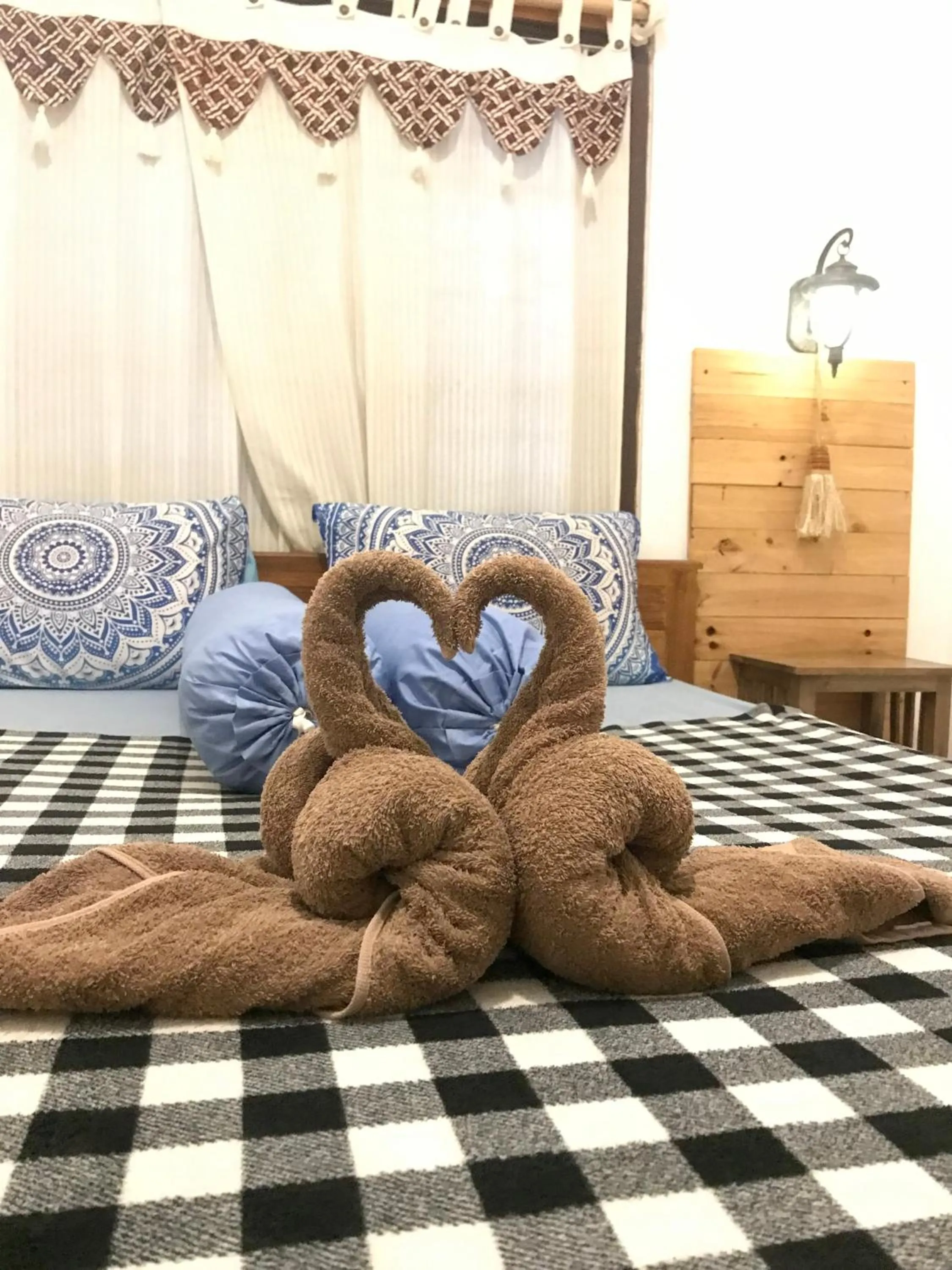 towels, Bed in Wood Stone