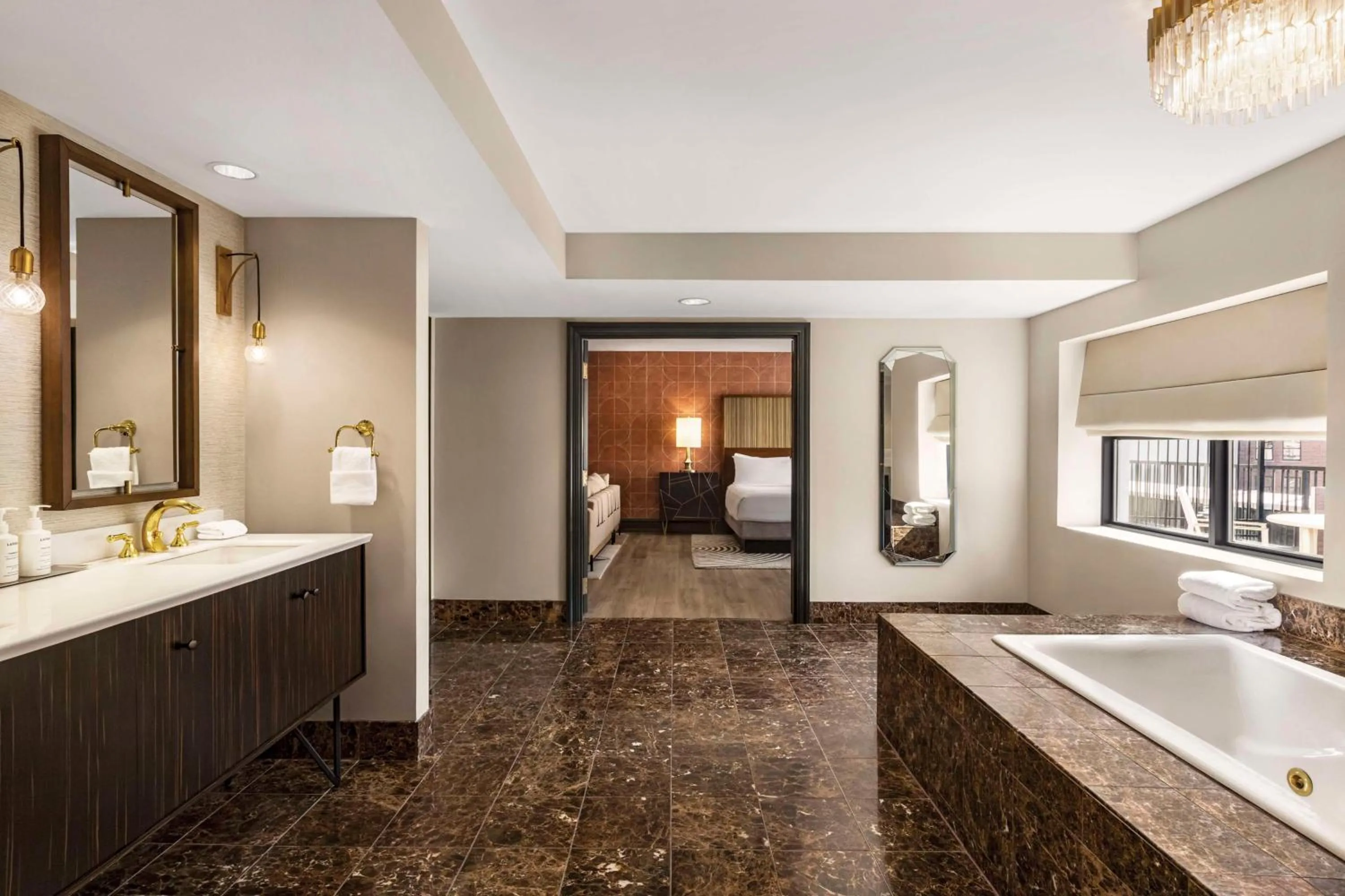 Bathroom, Bed in The American Hotel Atlanta Downtown-a Doubletree by Hilton